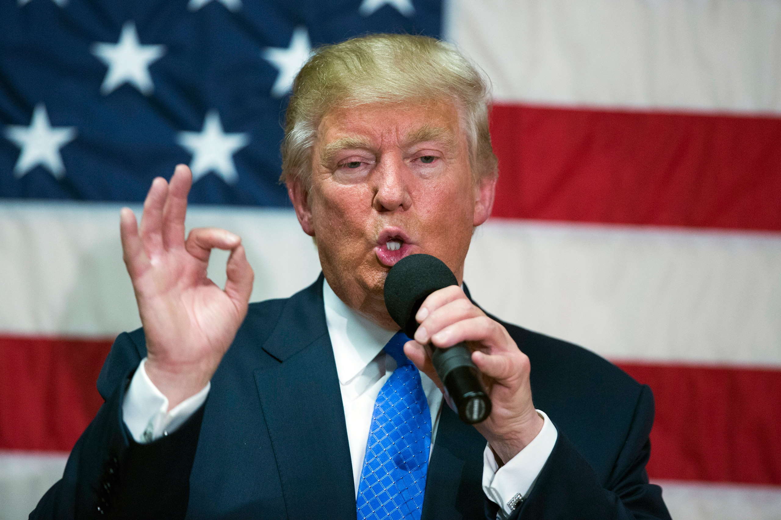 Republican presidential candidate Donald Trump speaks during a town hall, Thursday, Oct. 6, 2016, in Sandown, N.H. (AP Photo/ Evan Vucci)