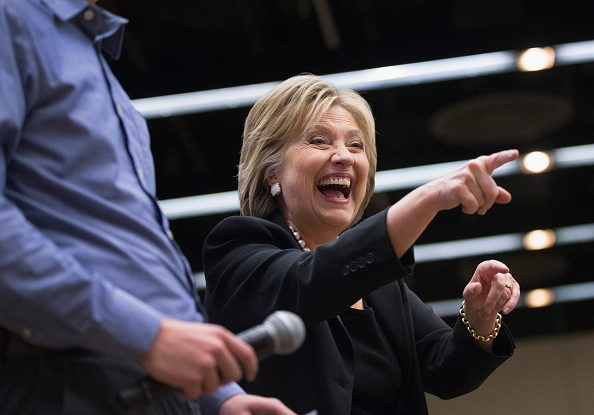 Democratic presidential candidate Hillary Clinton greets supporters at a debate watch party on November 14, 2015 in Des Moines, Iowa.