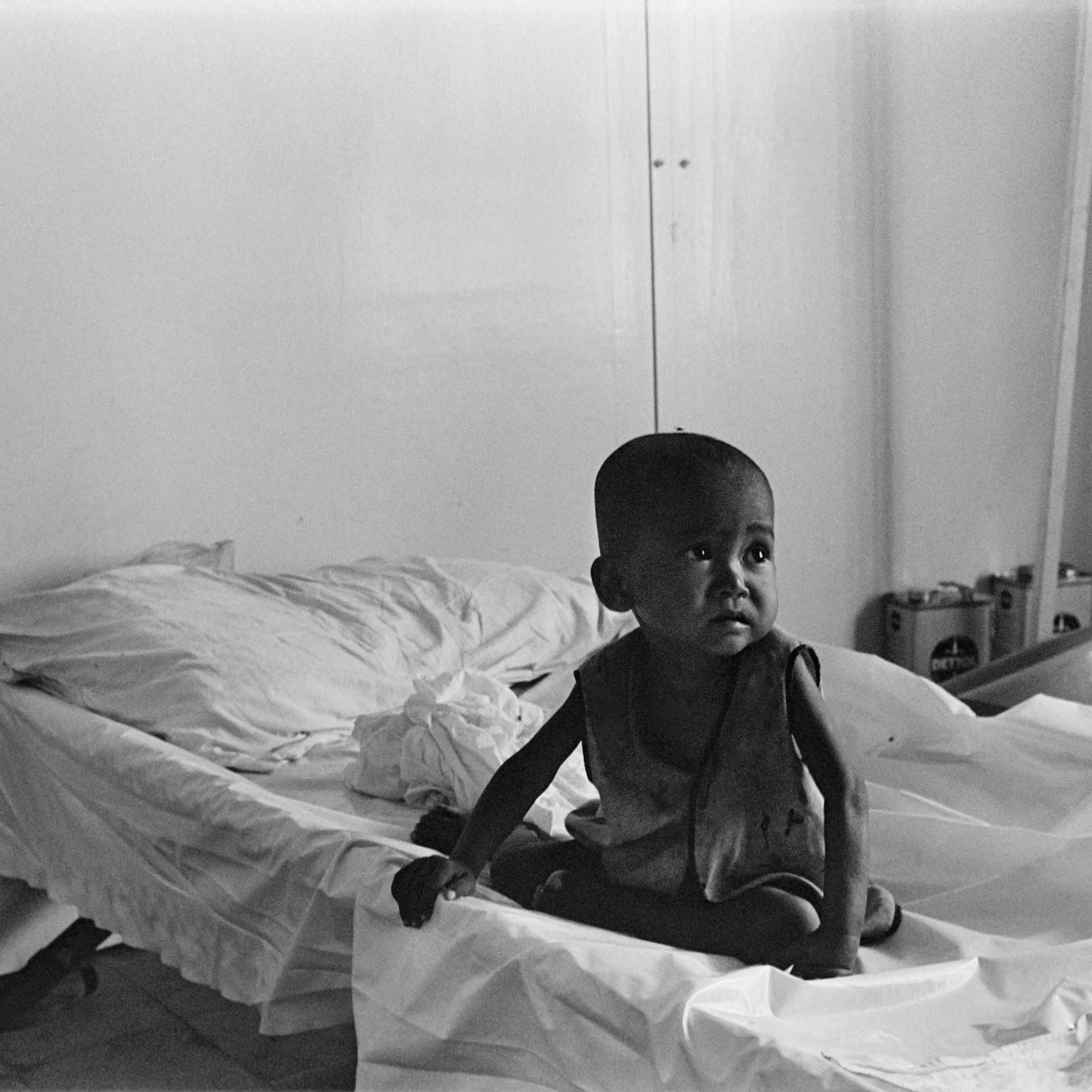 Young Cambodian child at a hospital in Phnom Penh, in March 1975.