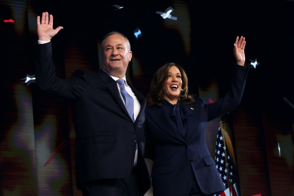 Vice President Kamala Harris and her husband Second Gentleman Doug Emhoff after Harris accepted the Democratic presidential nomination during the Democratic National Convention at the United Center in Chicago on Aug. 22, 2024.