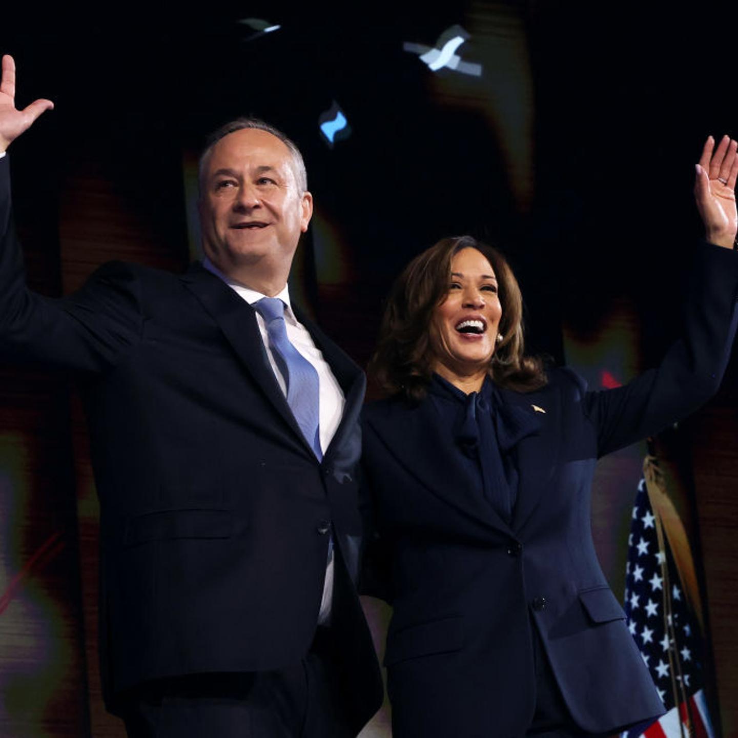 Vice President Kamala Harris and her husband Second Gentleman Doug Emhoff after Harris accepted the Democratic presidential nomination during the Democratic National Convention at the United Center in Chicago on Aug. 22, 2024.