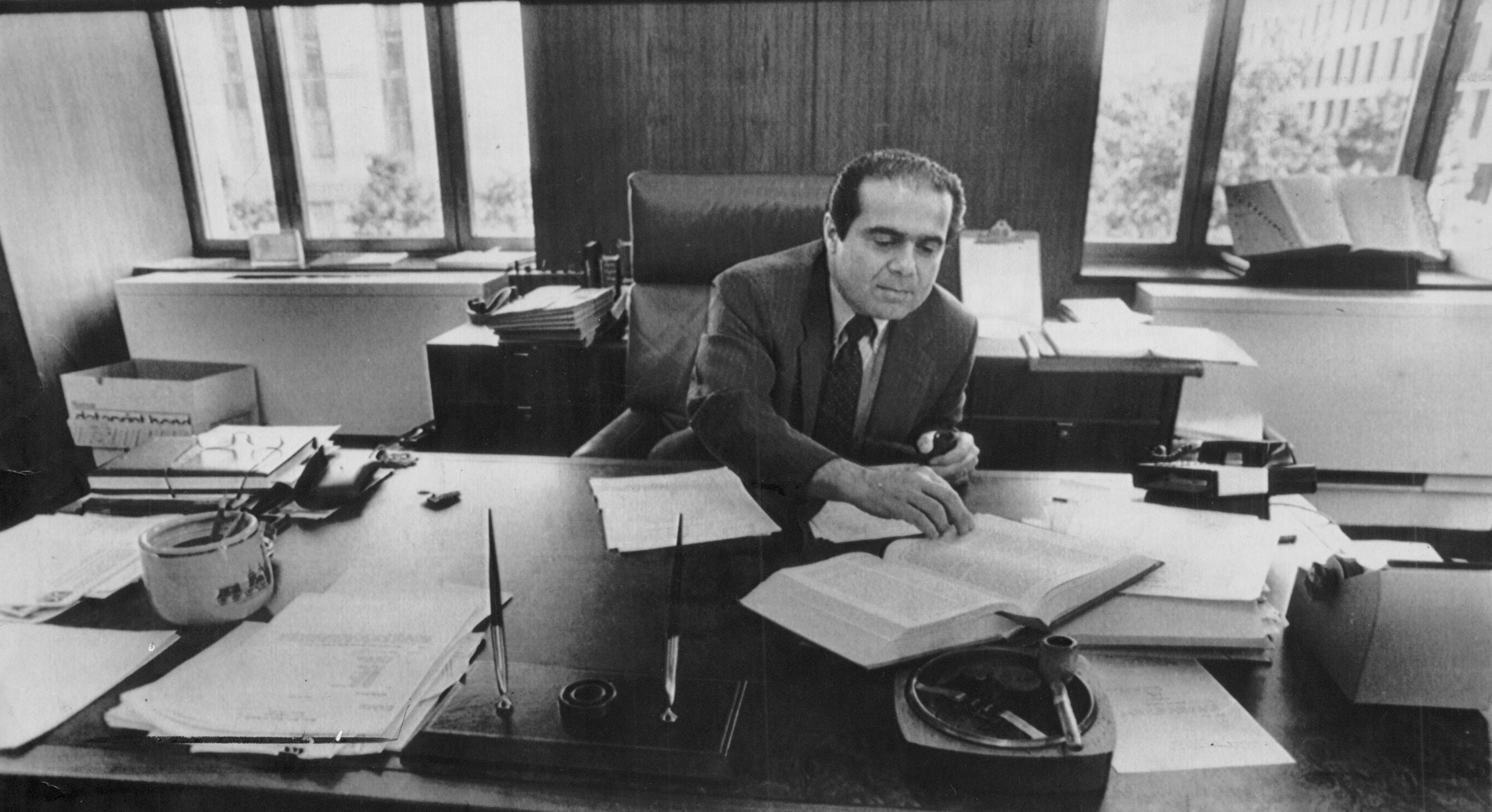 Judge Antonin Scalia, then serving on the United States Court of Appeals in the District of Columbia Circuit, at his office in Washington.