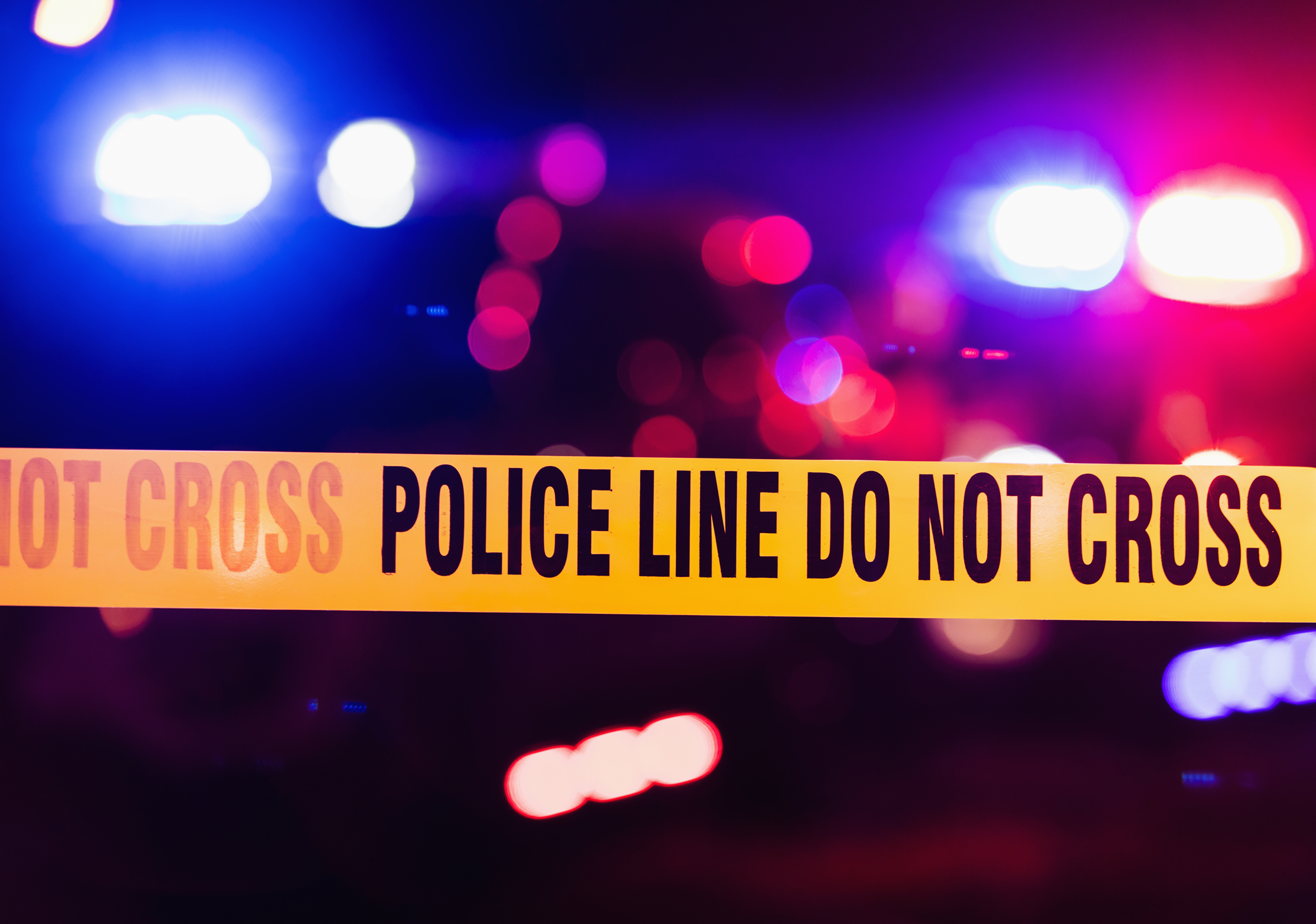 Accident or crime scene with cordon tape