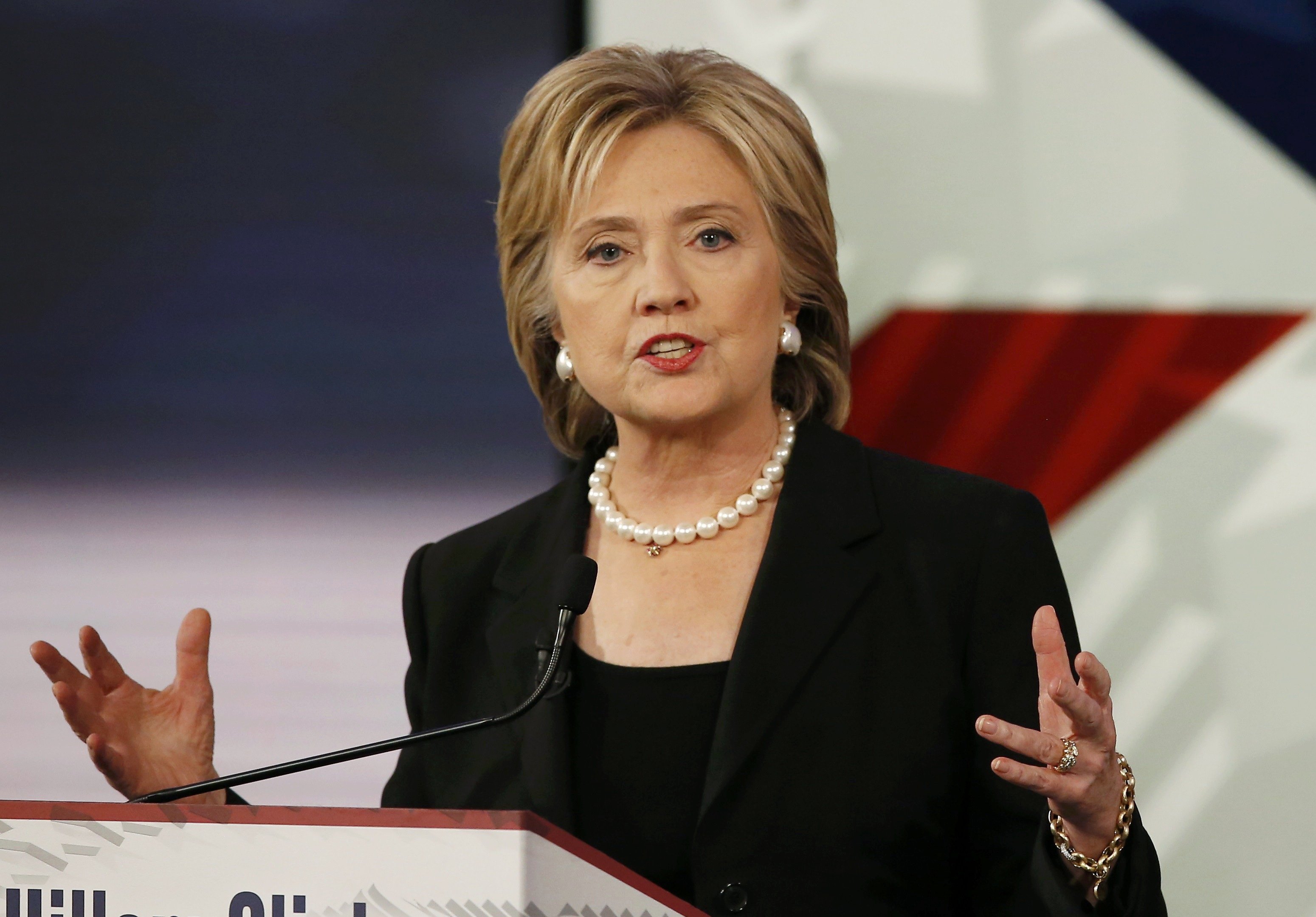 Democratic U.S. presidential candidate and former Secretary of State Hillary Clinton speaks during the second official 2016 U.S. Democratic presidential candidates debate in Des Moines