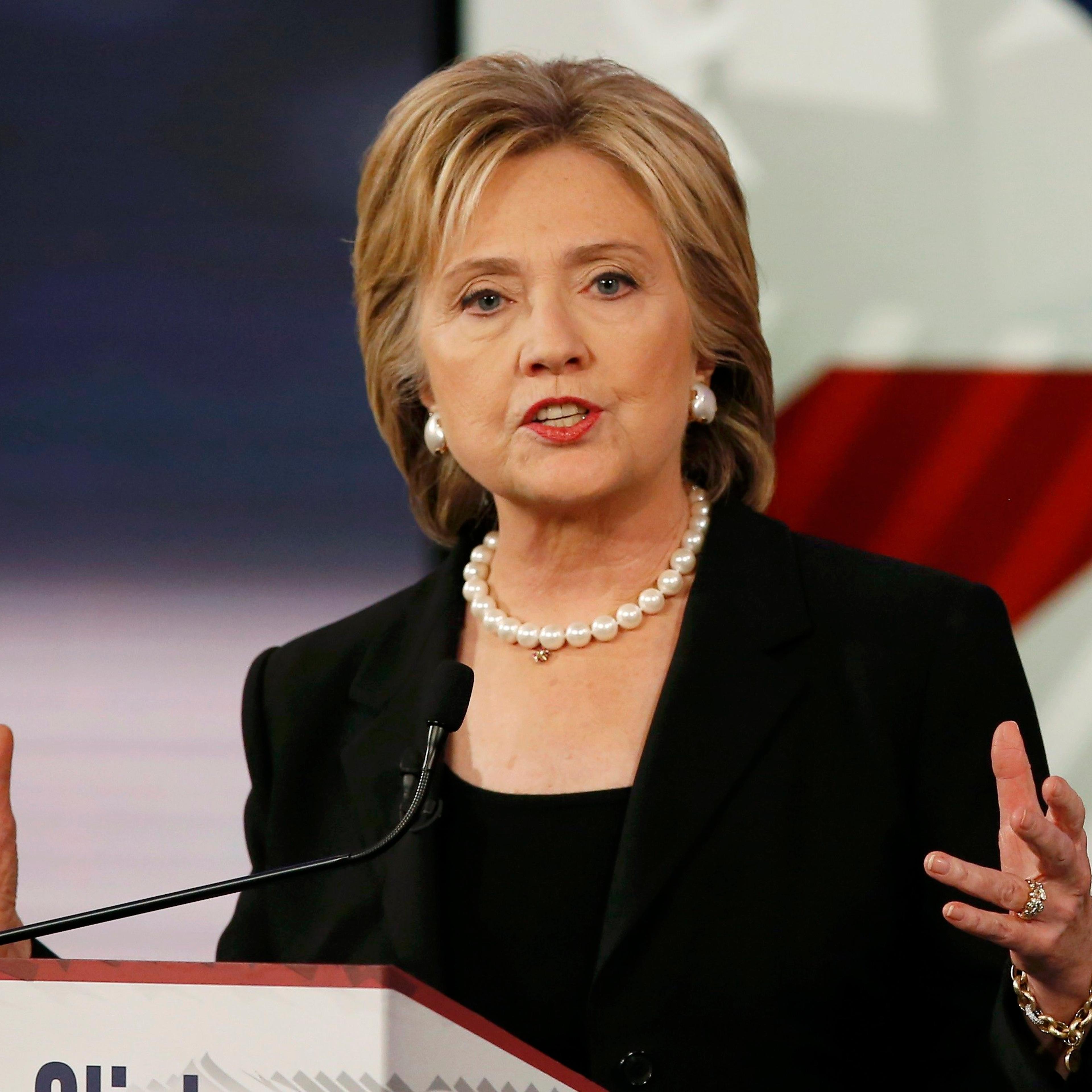 Democratic U.S. presidential candidate and former Secretary of State Hillary Clinton speaks during the second official 2016 U.S. Democratic presidential candidates debate in Des Moines