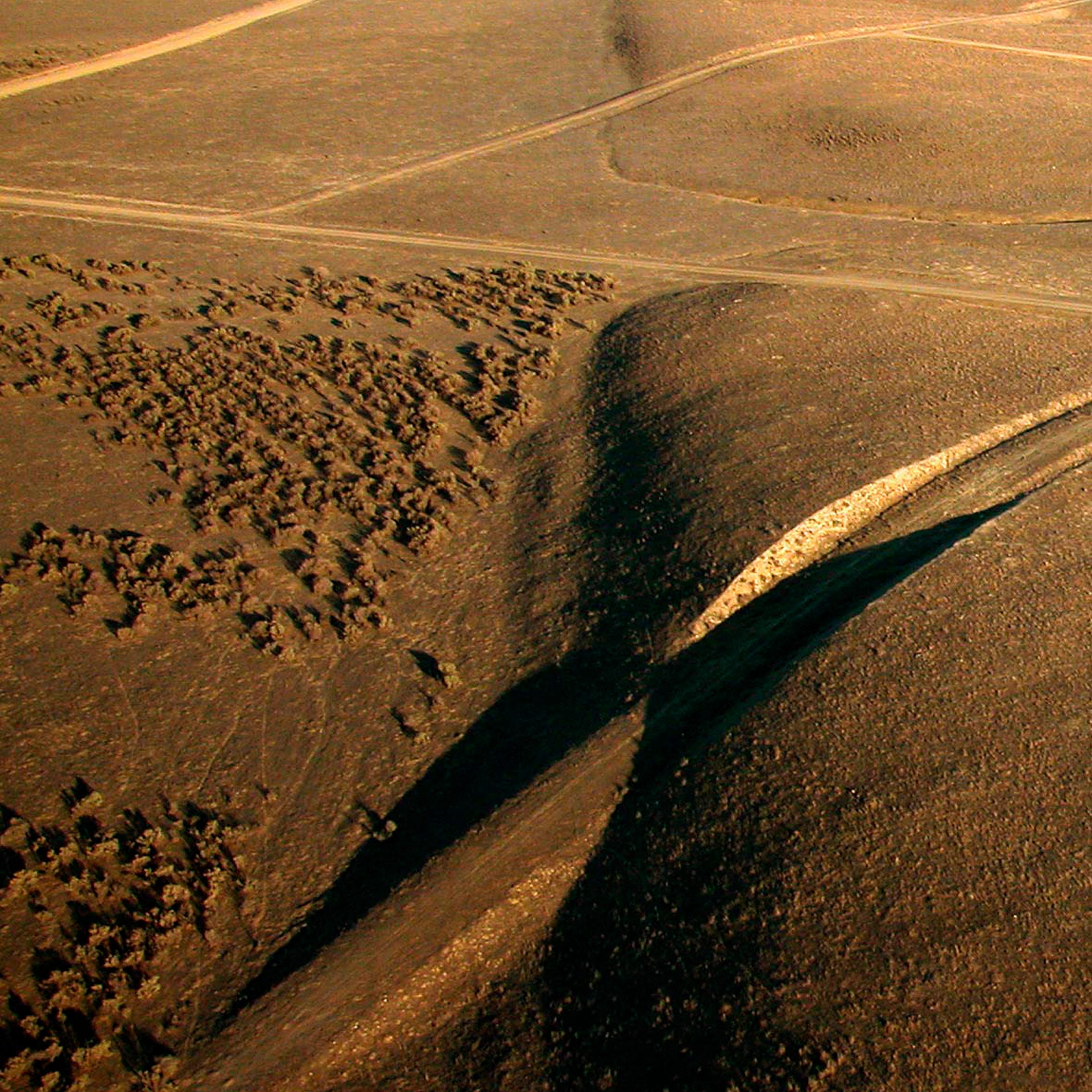 A view of the San Andreas Fault looks southeast in the Carrizo Plain, north of Wallace Creek, California