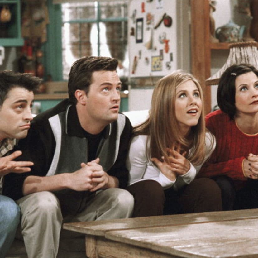 Matt Le Blanc as Joey Tribbiani, Matthew Perry as Chandler Bing, Jennifer Aniston as Rachel Green, Courteney Cox as Monica Geller in Friends