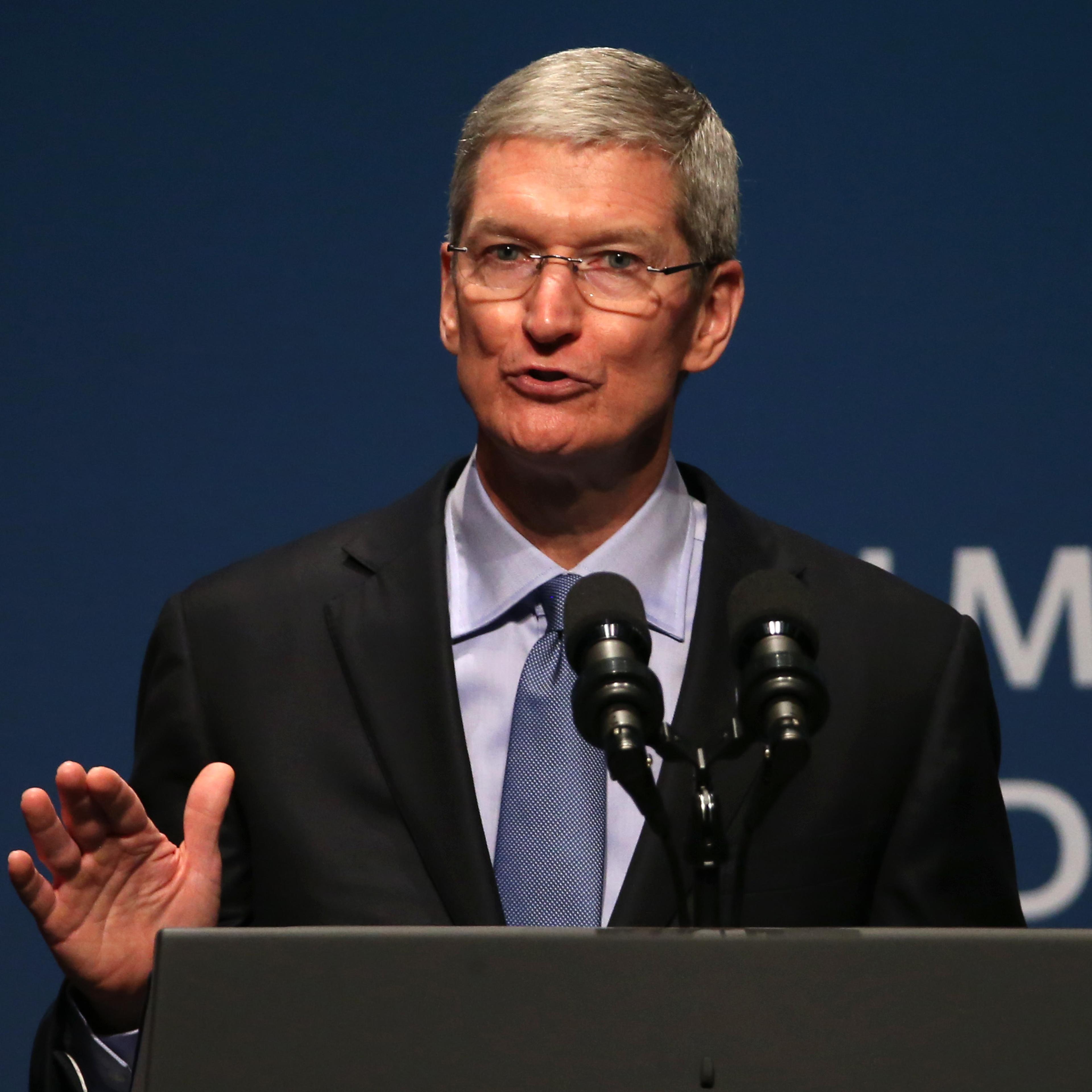 Apple CEO Tim Cook speaks during the White House Summit on Cybersecurity and Consumer Protection in Stanford, Calif. on Feb. 13, 2015.