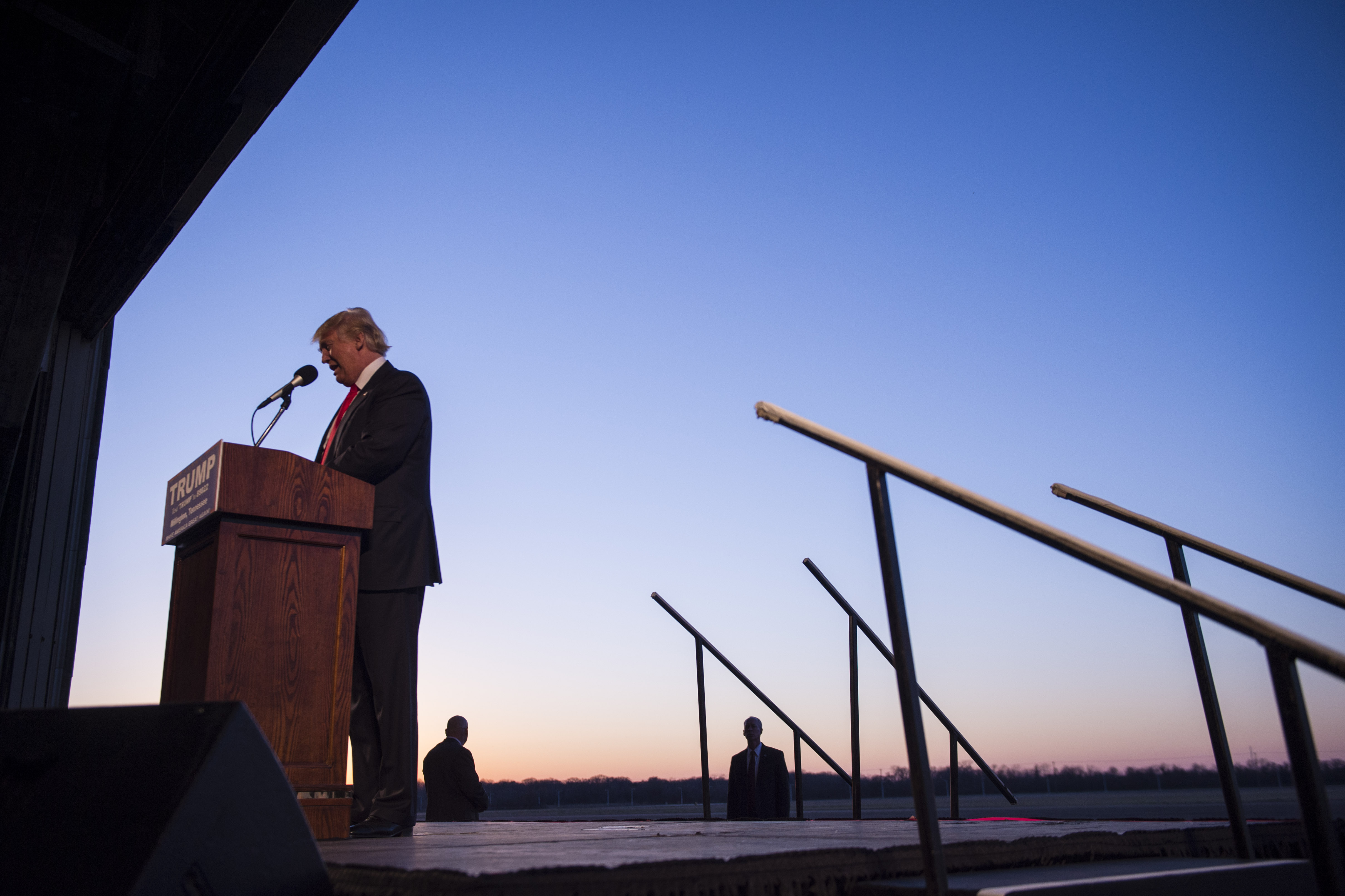 Donald Trump speaks during a campaign event in Millington, TN on Feb. 27, 2016.