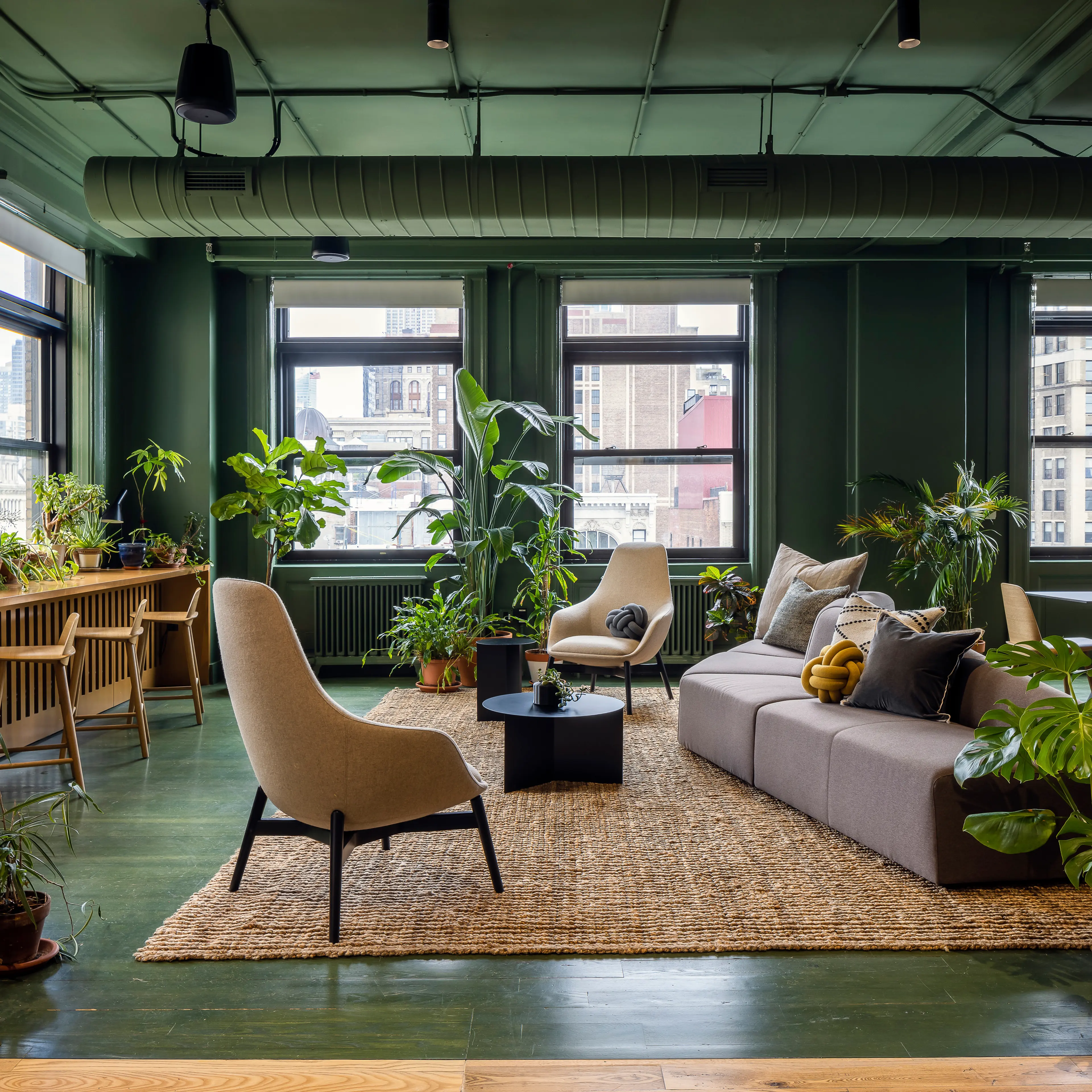 A gathering and working space at NBBJ's new Flatiron offices.
