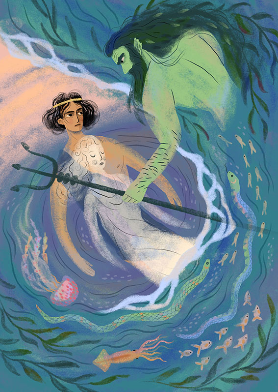Illustration for Krisztina Rita Molnár's tale about the transgendered greek boy, Caenis, based on Ovid's story from the Metamorphoses
