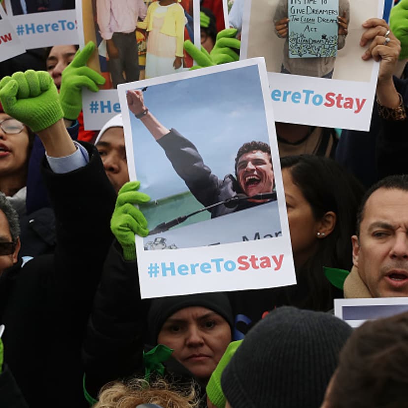 People who call themselves Dreamers, protest in front of the Senate side of the US Capitol to urge Congress in passing the Deferred Action for Childhood Arrivals (DACA) program, on December 6, 2017 in Washington, DC.