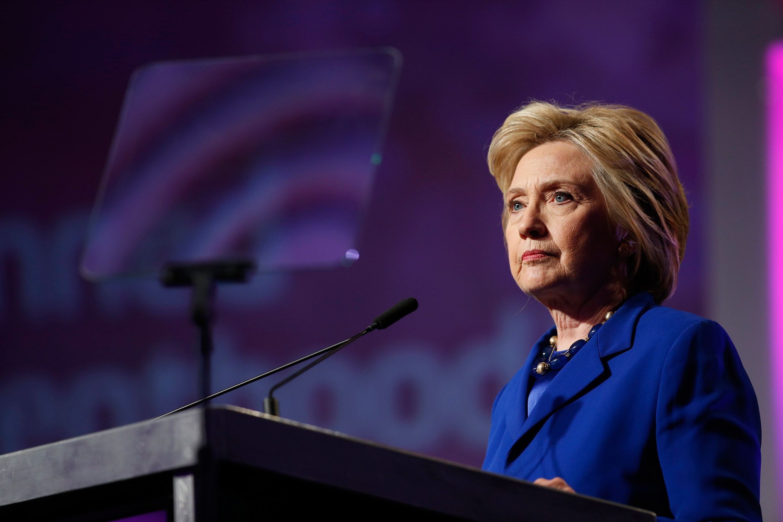 Democratic presidential candidate Hillary Clinton pauses while speaking during a Planned Parenthood Action Fund membership event, Friday, June 10, 2016 in Washington. (AP Photo/Alex Brandon)