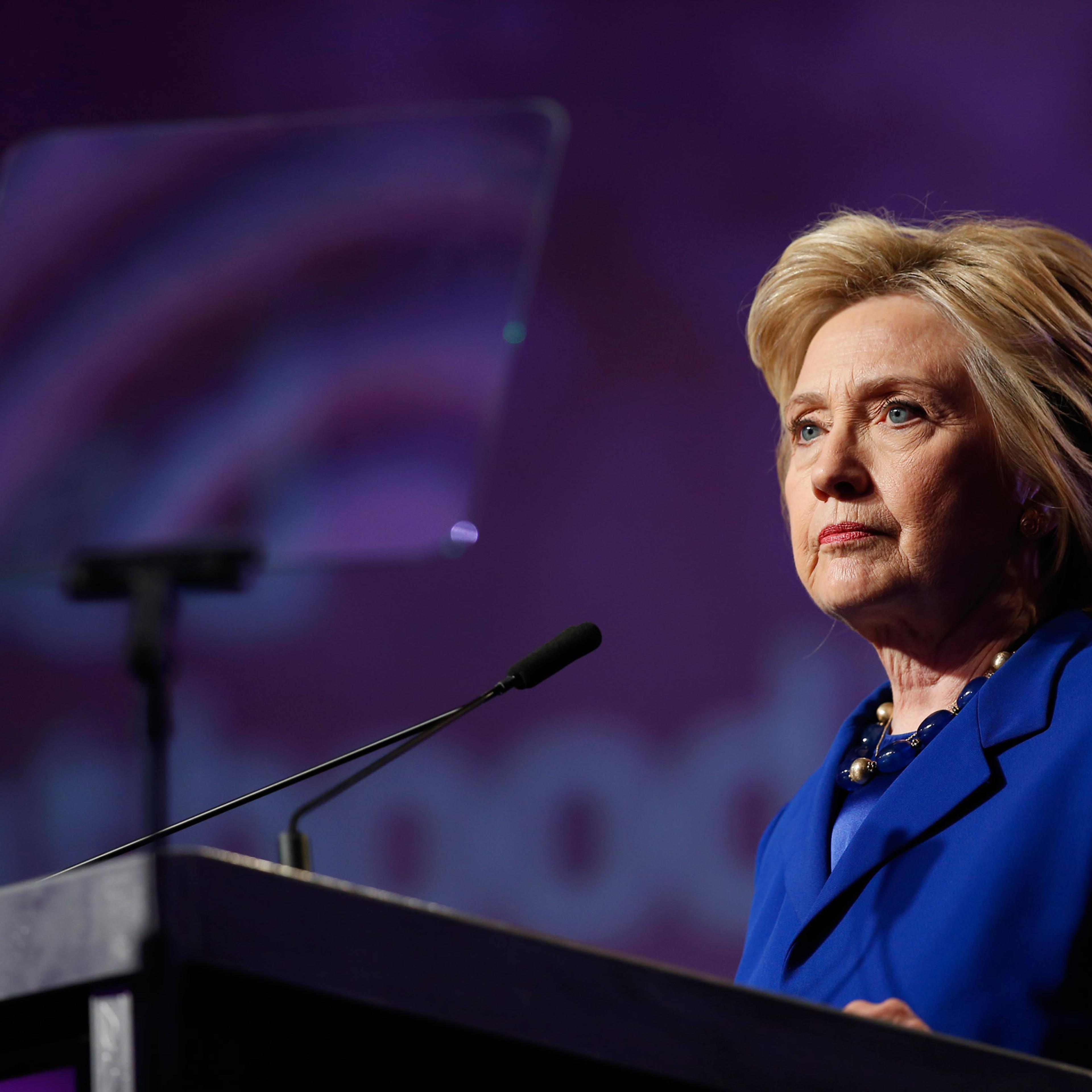 Democratic presidential candidate Hillary Clinton pauses while speaking during a Planned Parenthood Action Fund membership event, Friday, June 10, 2016 in Washington. (AP Photo/Alex Brandon)