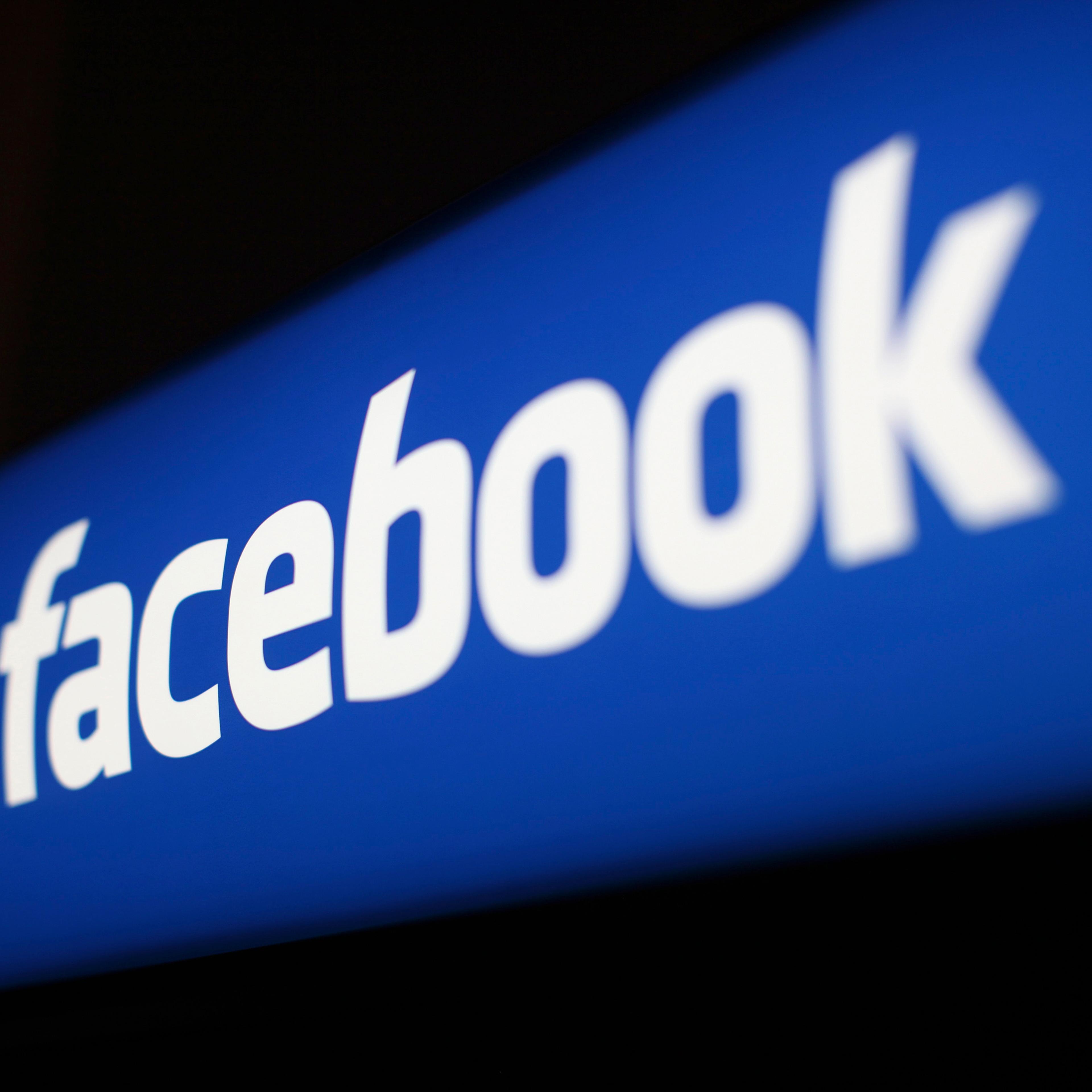 The Facebook logo is pictured at the Facebook headquarters in Menlo Park