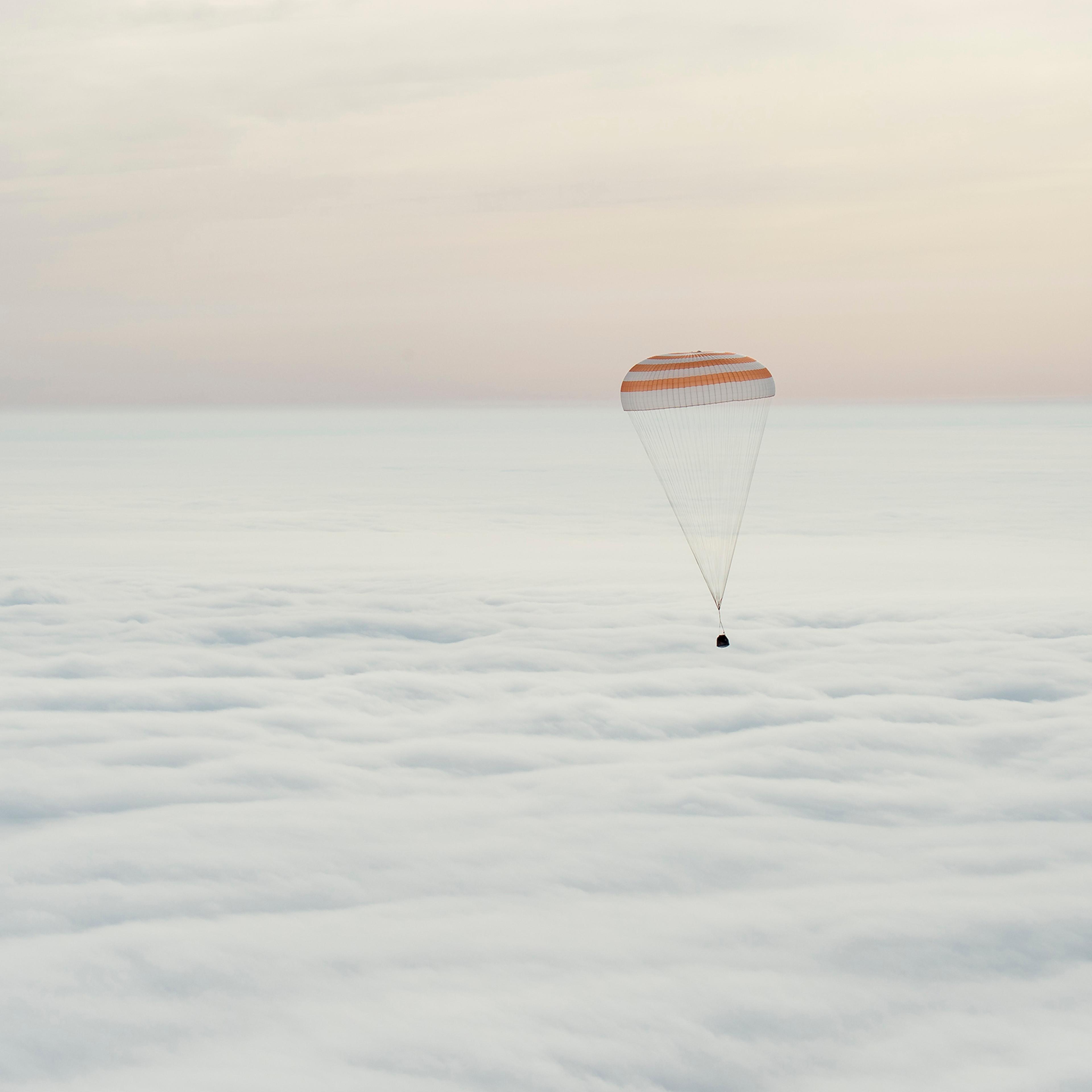 The Soyuz TMA-18M spacecraft is seen as it lands with Expedition 46 Commander Scott Kelly of NASA and Russian cosmonauts Mikhail Kornienko and Sergey Volkov of Roscosmos near the town of Zhezkazgan, Kazakhstan on March 2, 2016