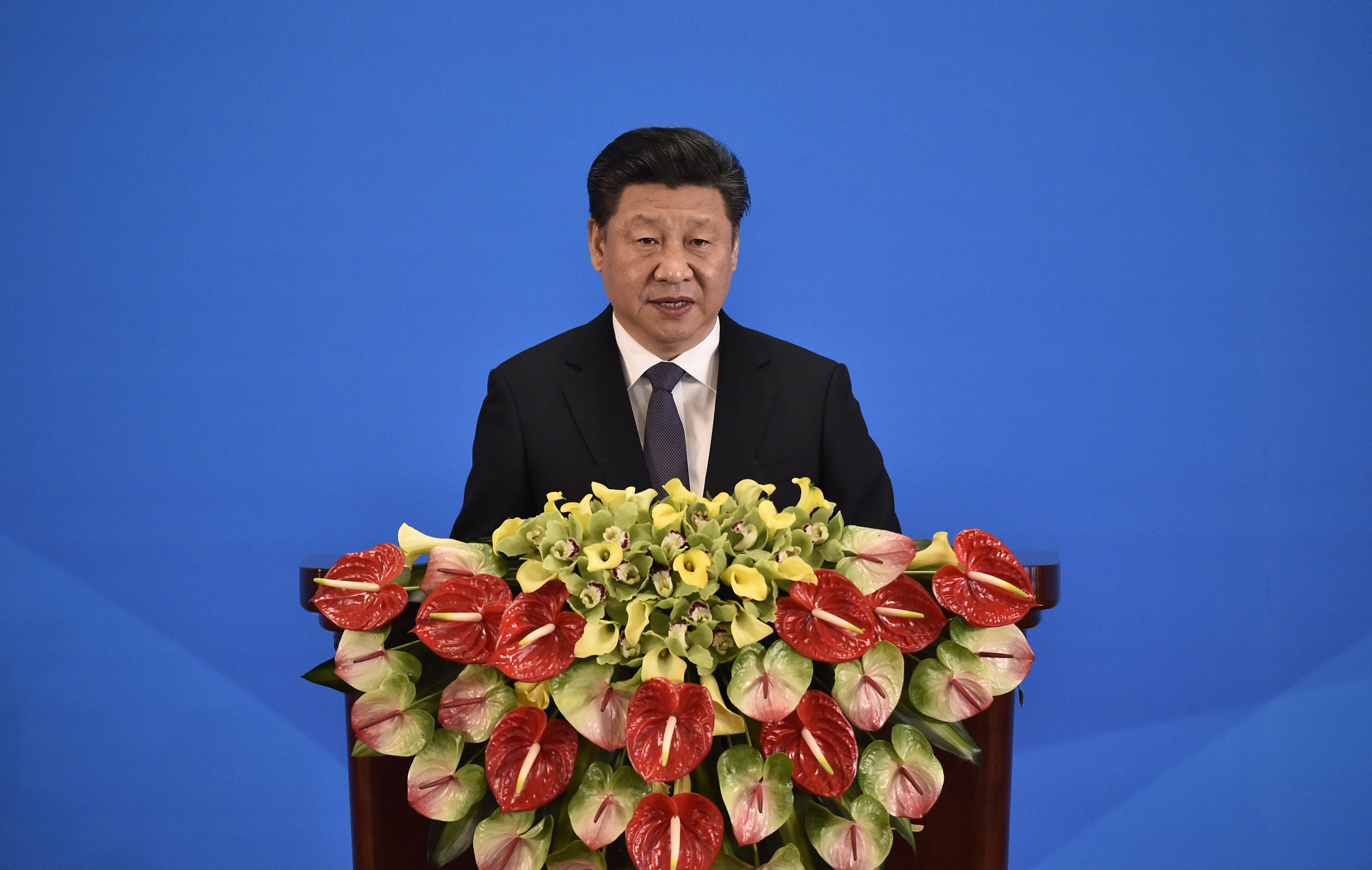 China's President Xi Jinping delivers a speech at the opening ceremony of the fifth regular foreign ministers' meeting of the Conference on Interaction and Confidence Building Measures in Asia (CICA) at the Diaoyutai State Guesthouse on April 28, 2016 in