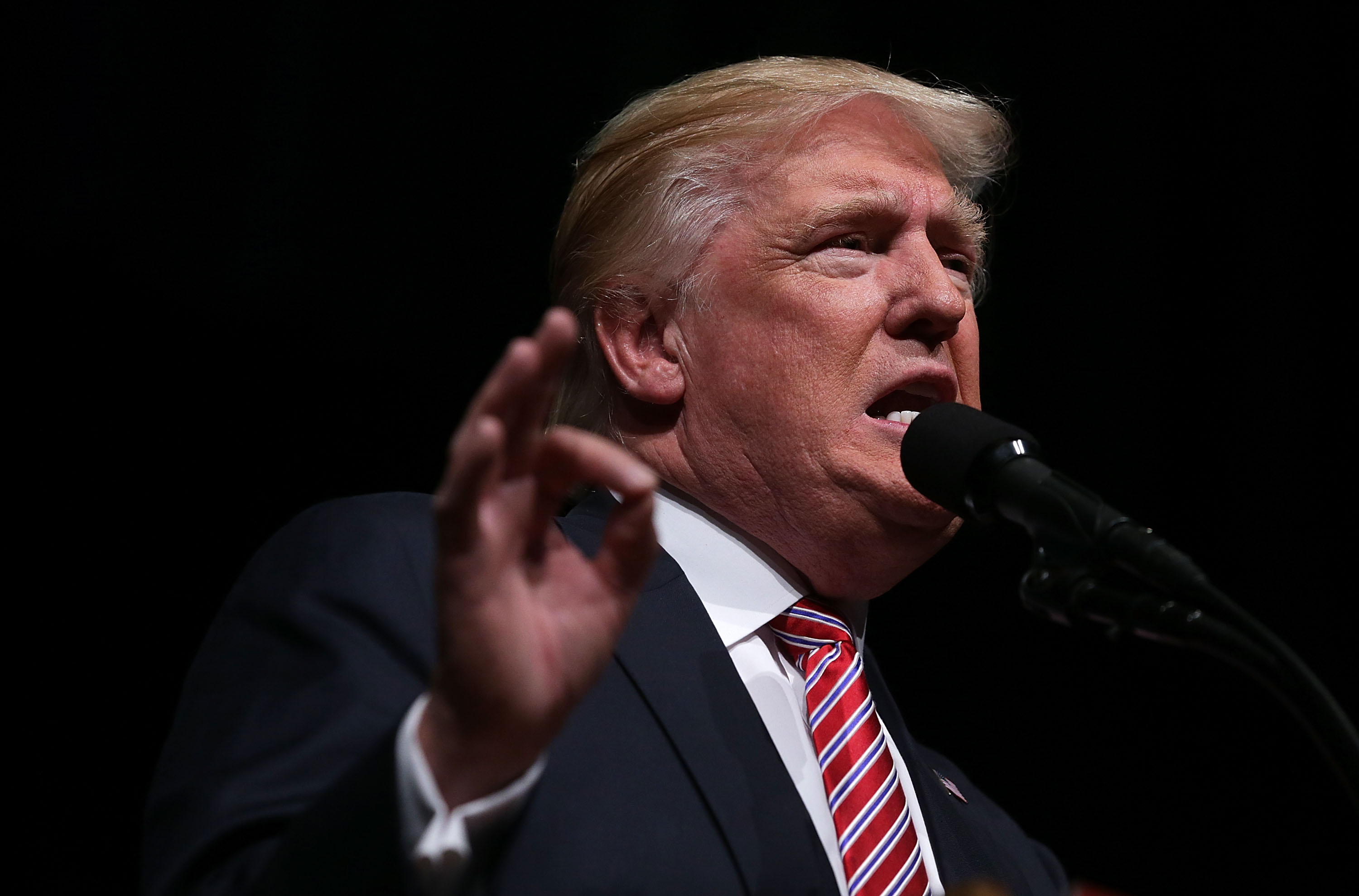 Donald Trump speaks to voters during a campaign event at Briar Woods High School, on Aug. 2, 2016 in Ashburn, Va.