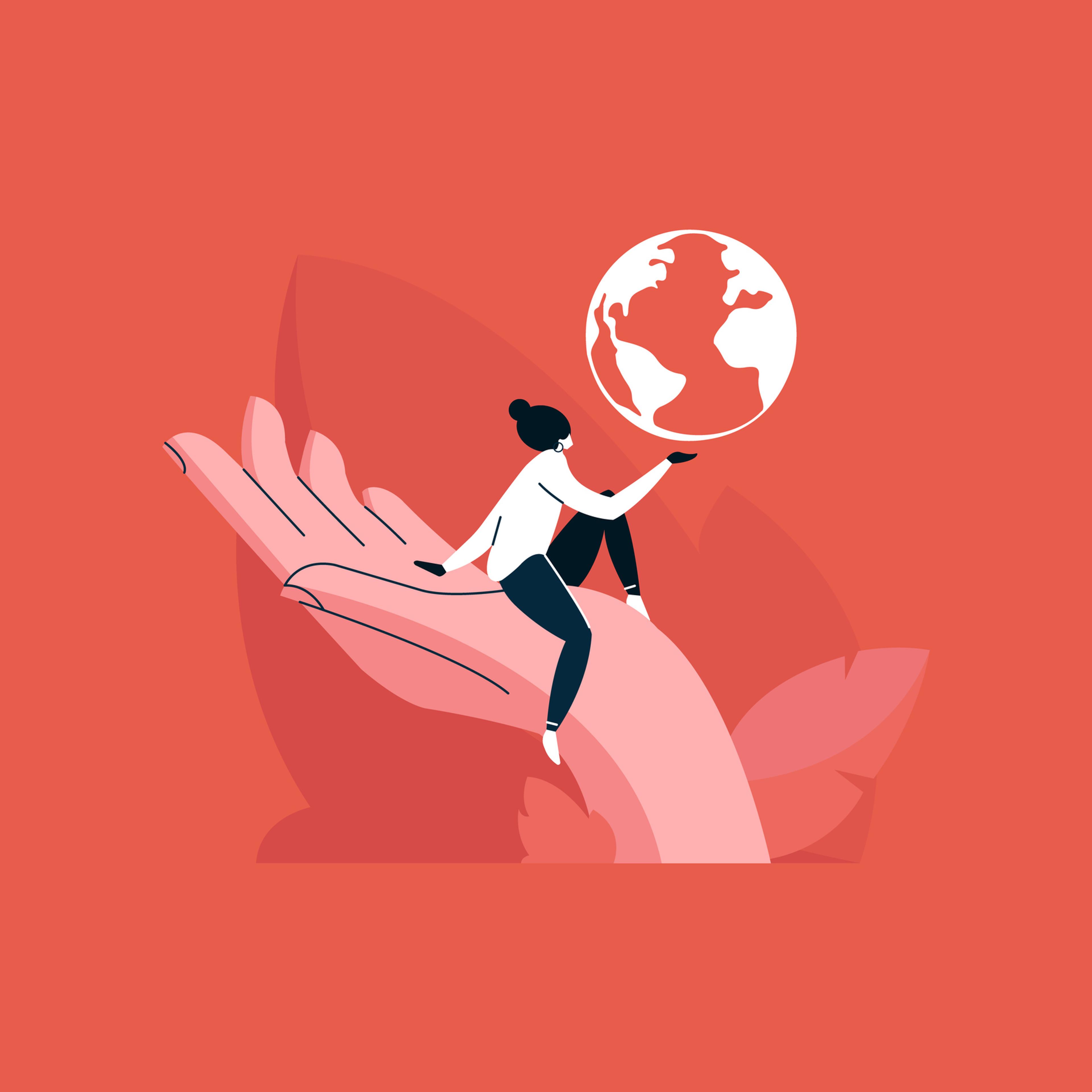Young girl holding a globe in her hand, Loving the planet, save earth concept