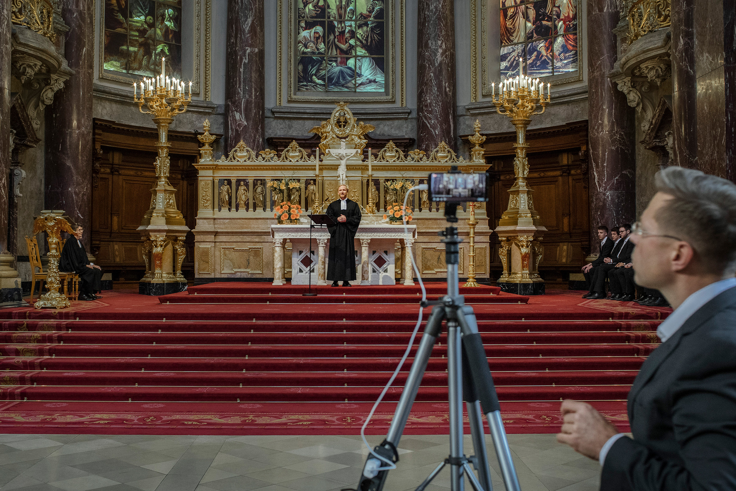 Service is live streamed from the Berlin Cathedral on March 15 as gatherings of more than 50 people were banned