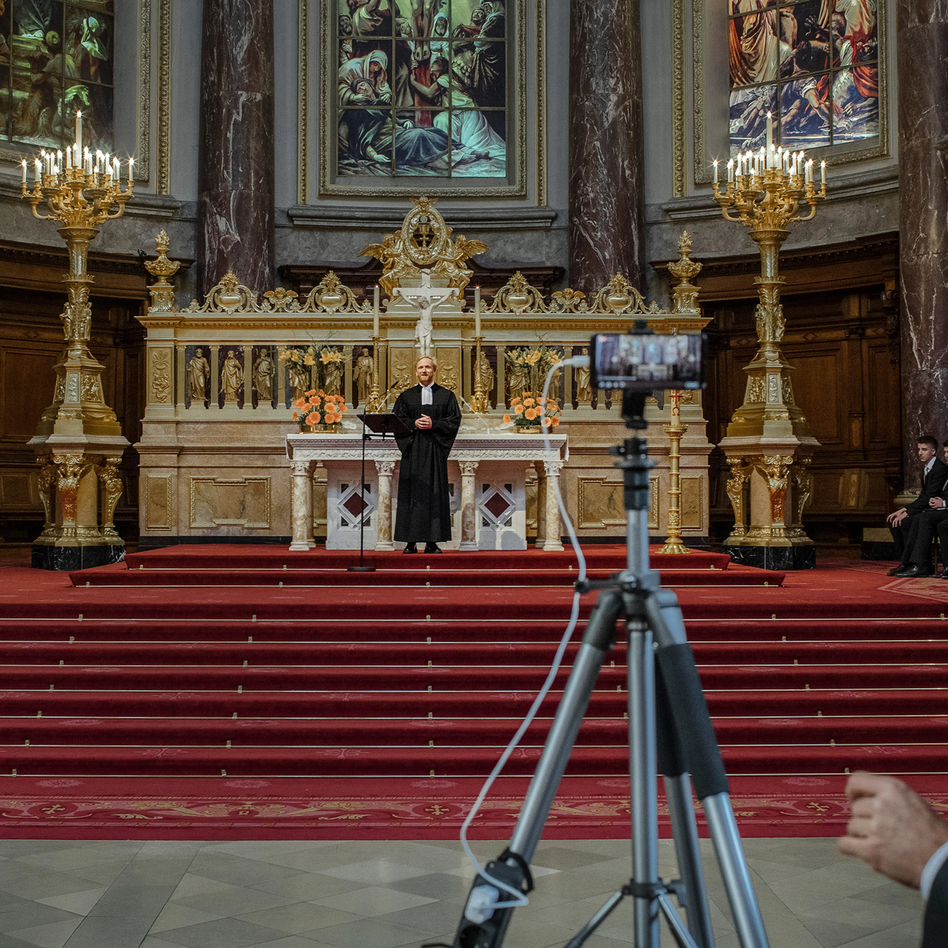 Service is live streamed from the Berlin Cathedral on March 15 as gatherings of more than 50 people were banned