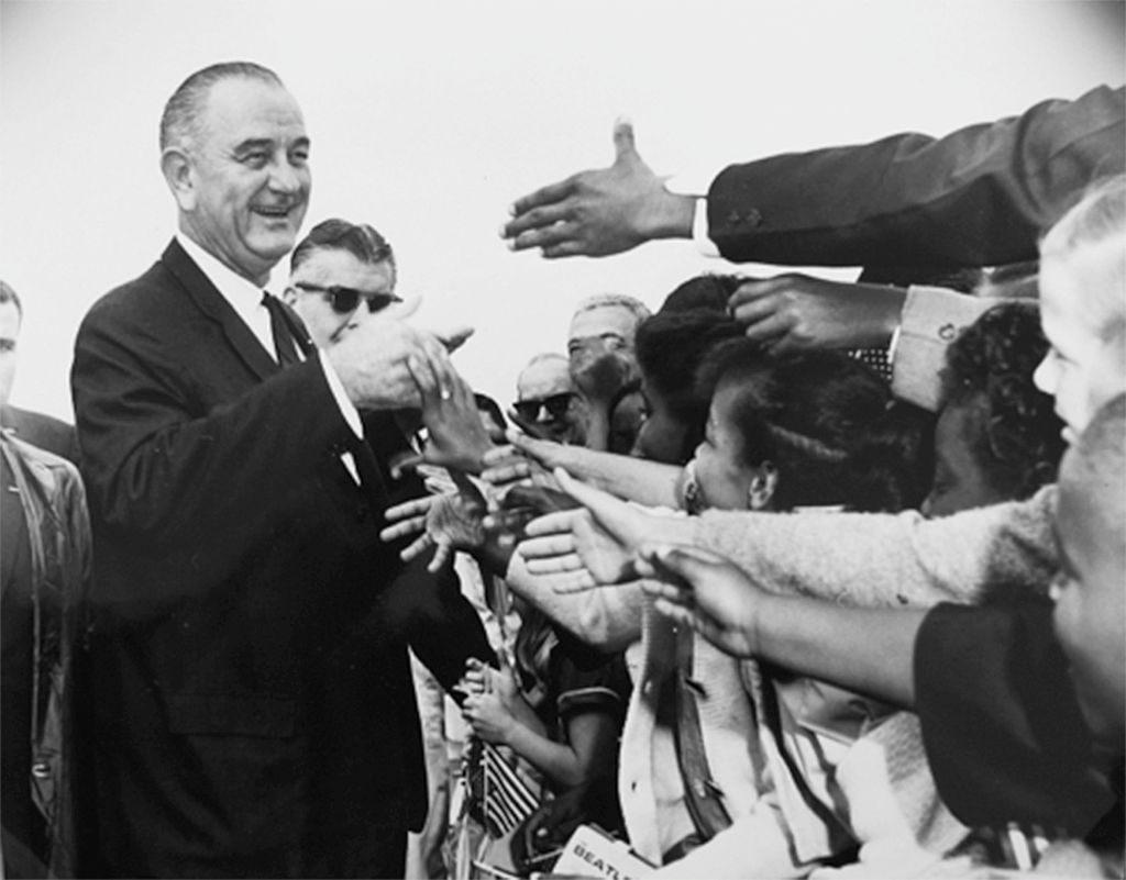 President Johnson Greets Supporters