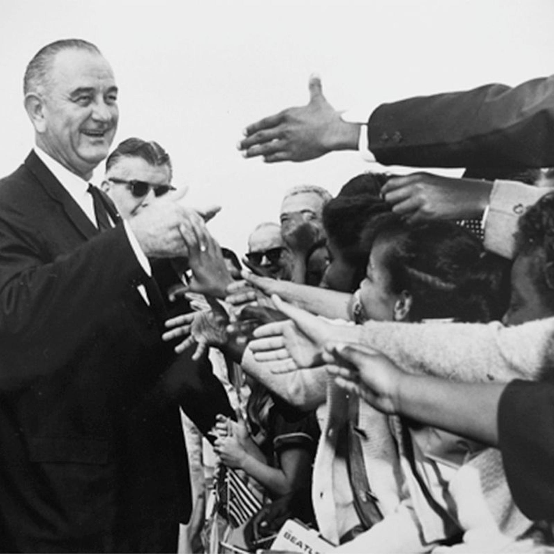 President Johnson Greets Supporters