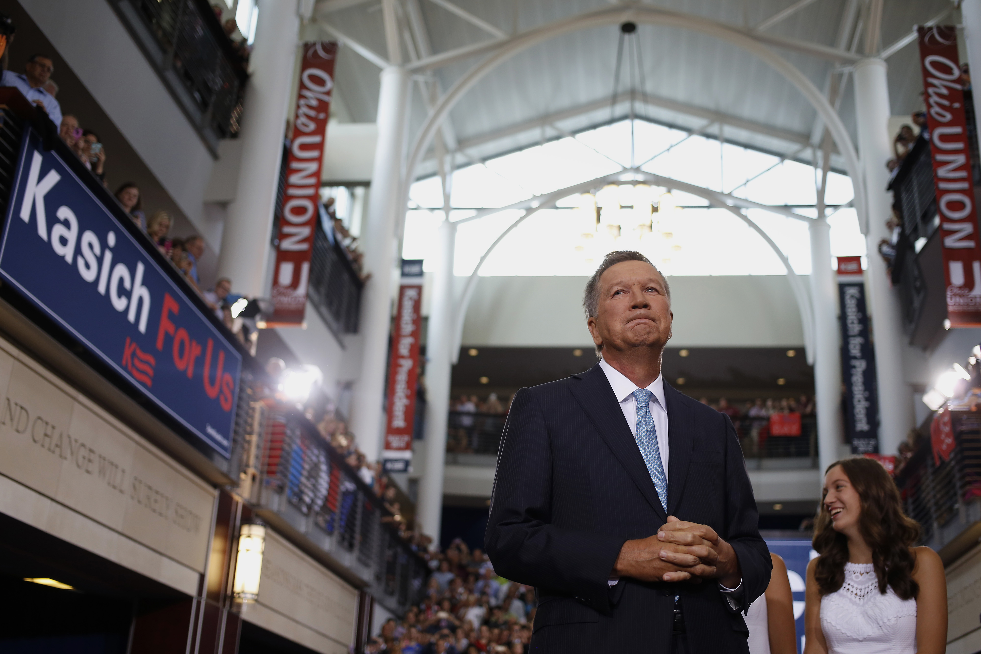 John Kasick, governor of Ohio, speaks while announcing he will seek the 2016 Republican presidential nomination in Columbus, Ohio, U.S., on Tuesday, July 21, 2015. Kasich, seeking to emerge from a crowded Republican presidential field as a practical and 