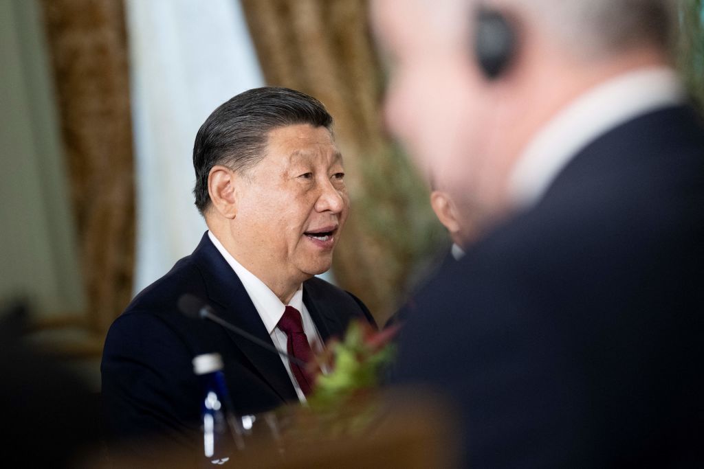 Chinese President Xi Jinping speaks during a meeting with U.S. President Joe Biden, not pictured, during the Asia-Pacific Economic Cooperation (APEC) Leaders' week in Woodside, California on Nov. 15, 2023.