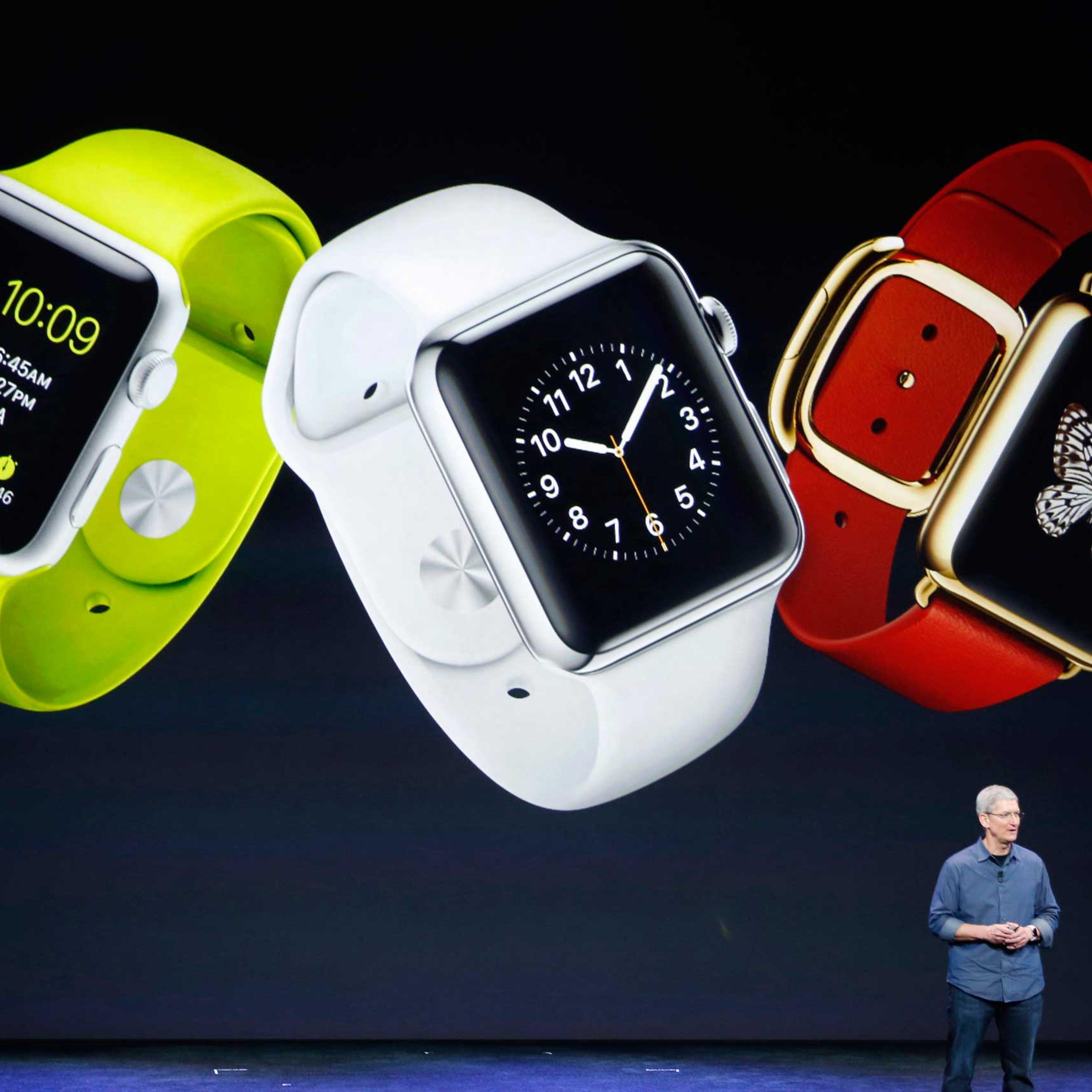 Apple CEO Tim Cook speaks about the Apple Watch during an Apple event at the Flint Center in Cupertino, Calif. on Sept. 9, 2014.