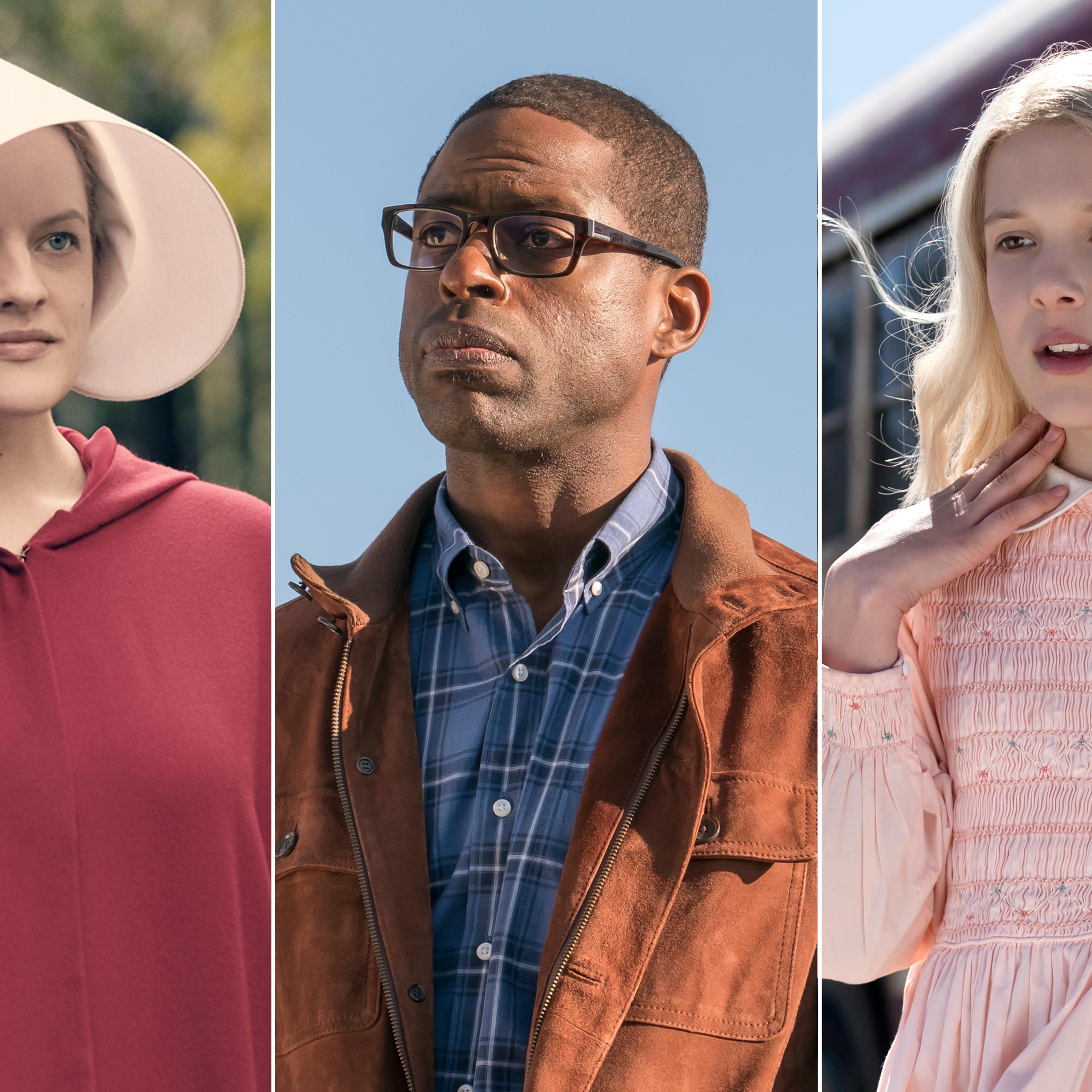 Elisabeth Moss in the Handmaid's Tale, Sterling K. Brown in This Is Us, Millie Bobby Brown in Stranger Things.