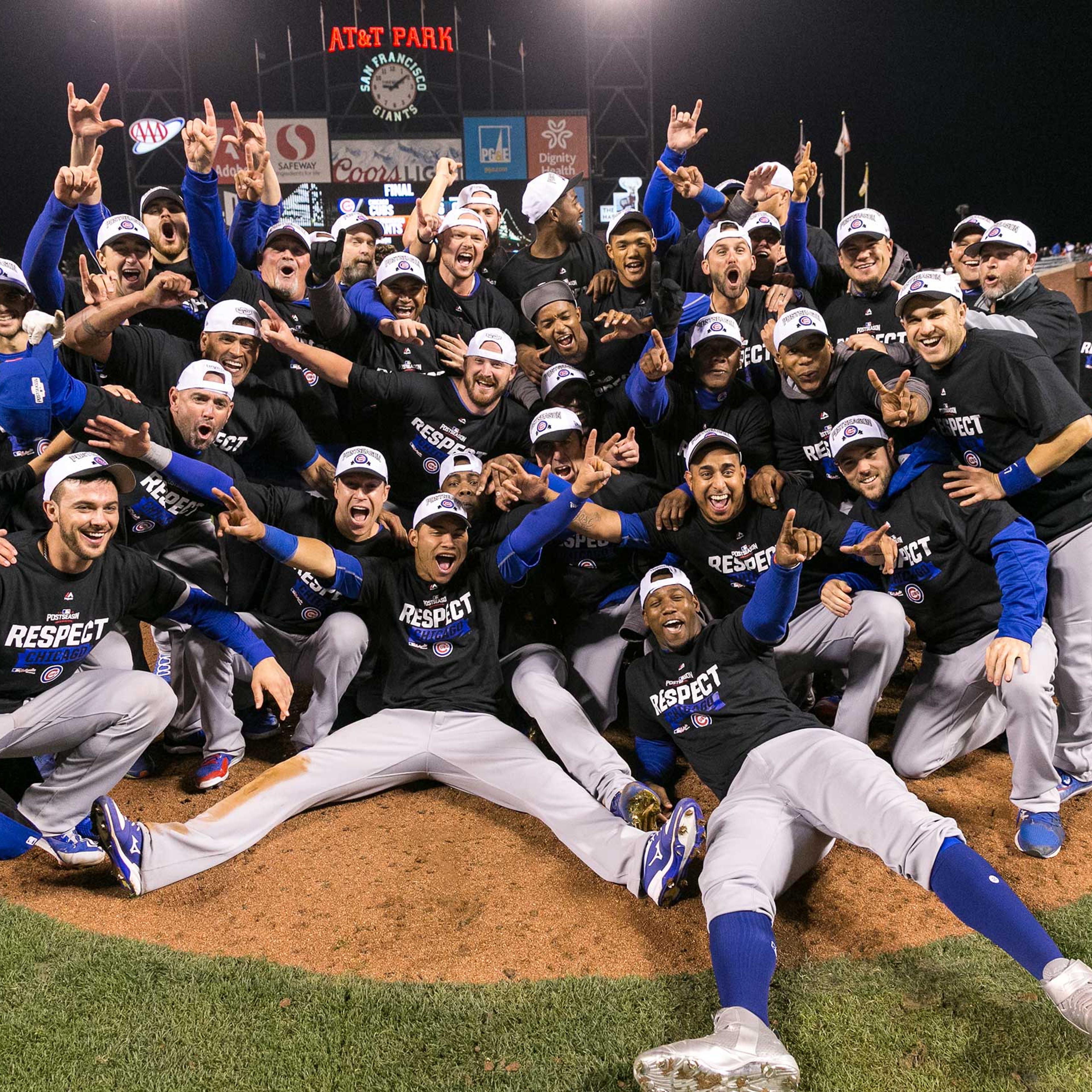 Cubs celebrate after Game 5 win of the NLDS, Oct. 11, 2016.