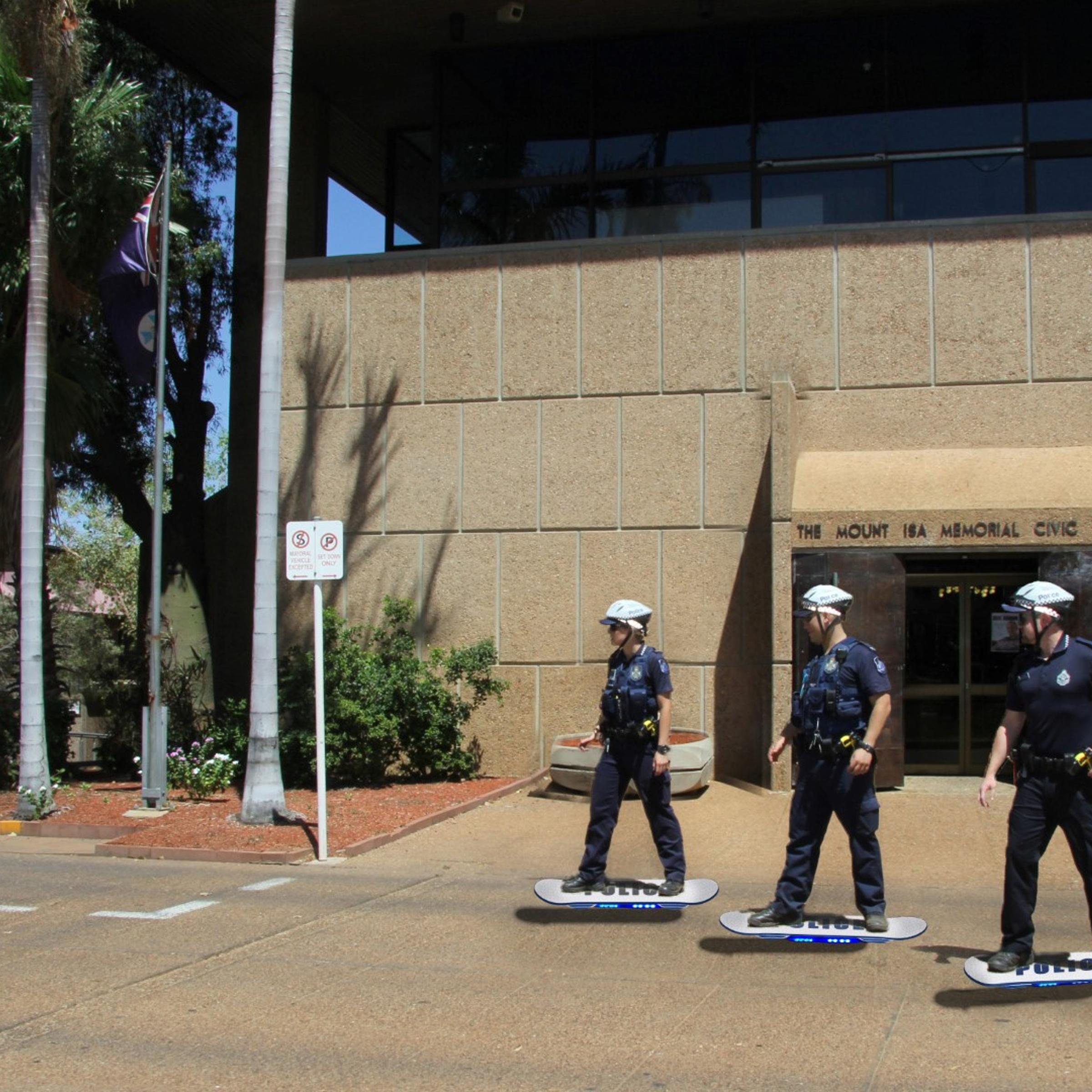 Mount Isa's Hoverboard Unit rushes to the scene in this edited picture, Oct. 21, 2015