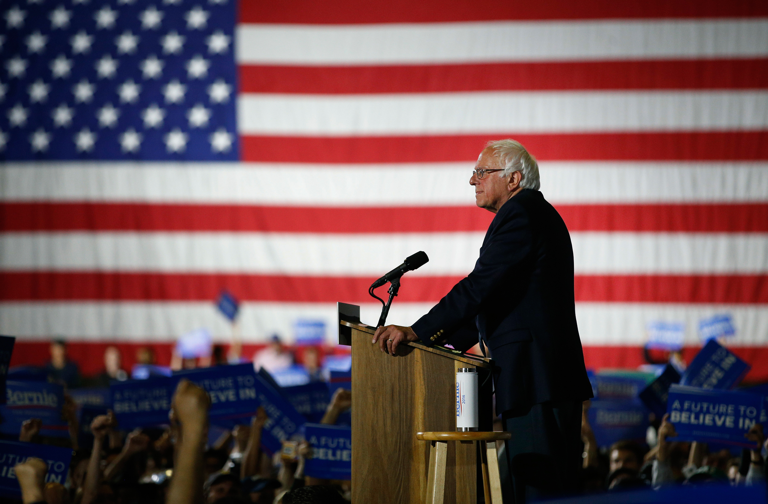 Democratic presidential candidate Sen. Bernie Sanders, I-Vt., speaks at a rally Tuesday, June 7, 2016, in Santa Monica, Calif. (AP Photo/John Locher)