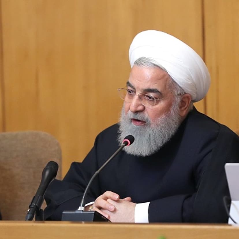 TEHRAN, IRAN - APRIL 24 : (----EDITORIAL USE ONLY MANDATORY CREDIT - "IRANIAN PRESIDENCY - HANDOUT" - NO MARKETING NO ADVERTISING CAMPAIGNS - DISTRIBUTED AS A SERVICE TO CLIENTS----) Iranian President Hassan Rouhani (C) speaks during the cabinet meeti