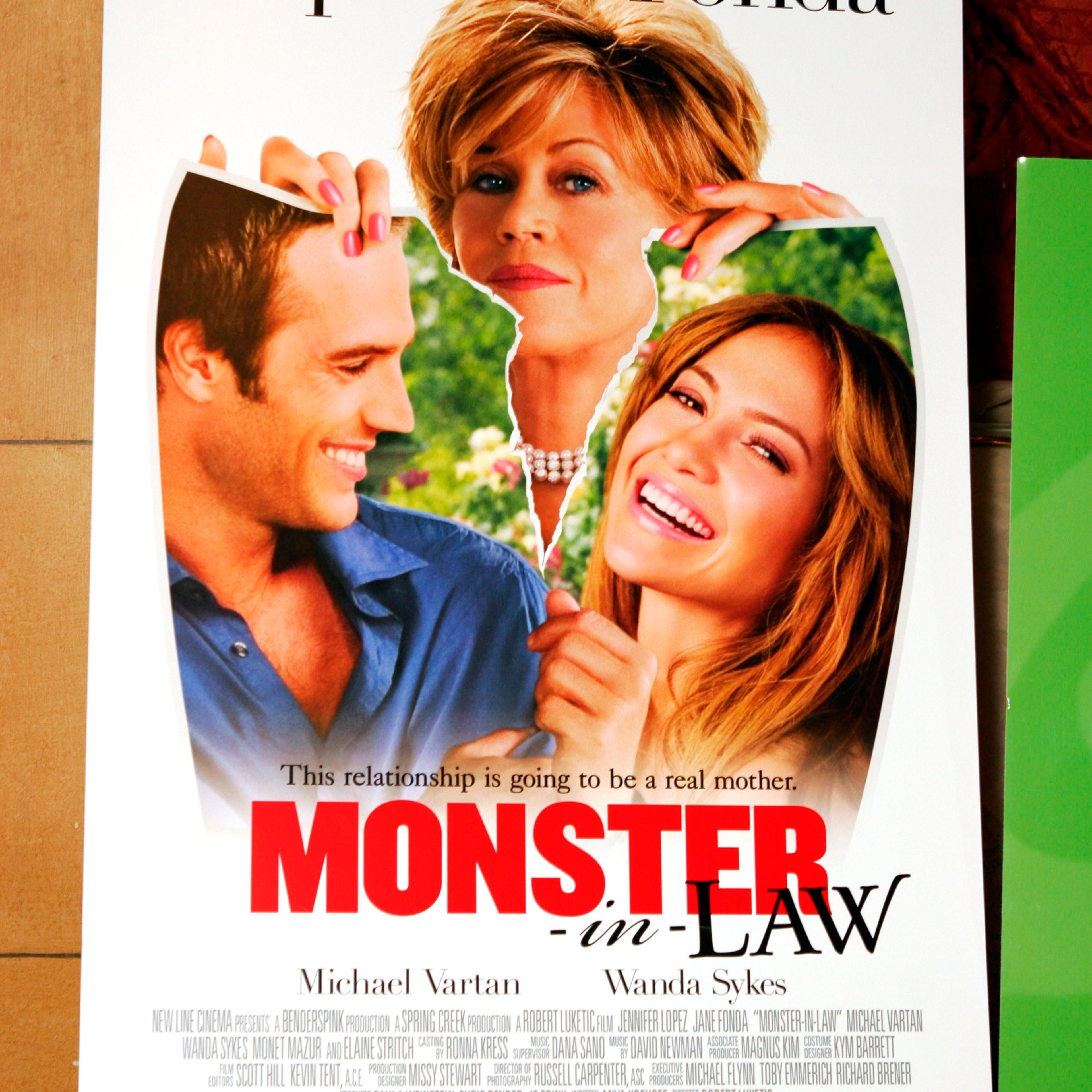 Signage for the east coast premiere of "Monster-in-Law" featuring Jane Fonda and Jennifer Lopez as seen on May 5, 2005 in Atlanta, Georgia.