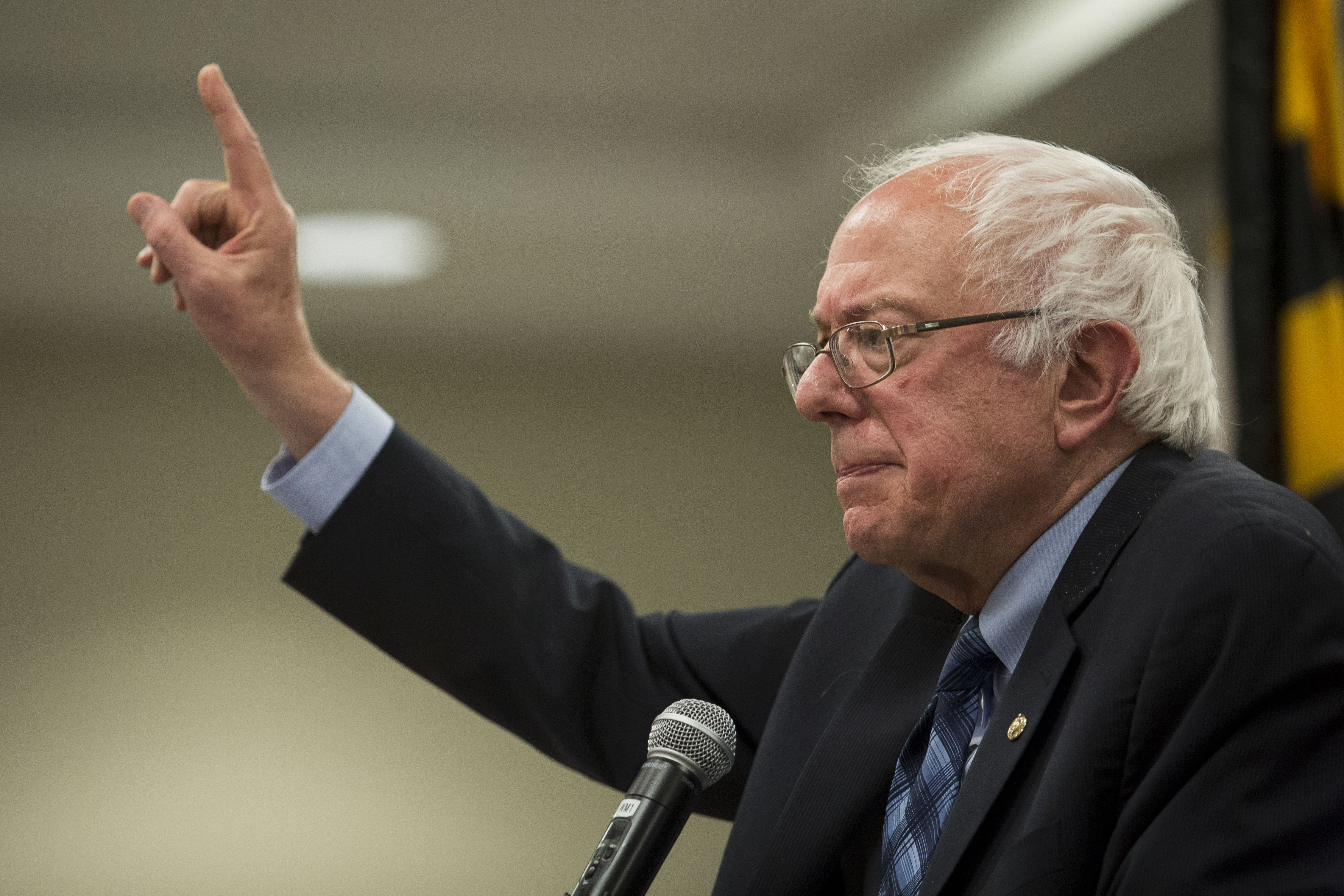 U.S. Sen. Bernie Sanders speaks at a town hall meeting at the International Brotherhood of Electrical Workers Local Union 26 office May 5, 2015 in Lanham, Maryland.