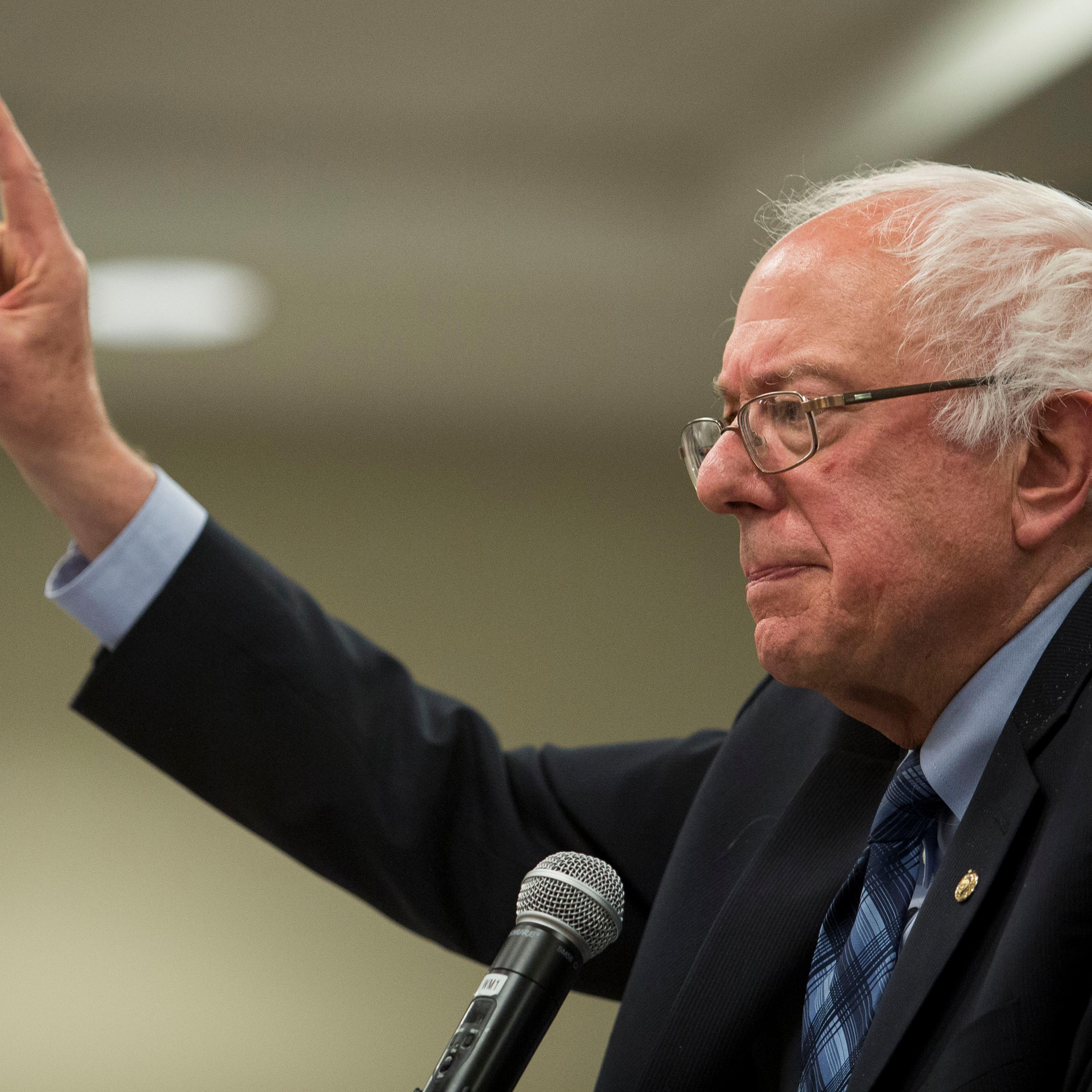 U.S. Sen. Bernie Sanders speaks at a town hall meeting at the International Brotherhood of Electrical Workers Local Union 26 office May 5, 2015 in Lanham, Maryland.
