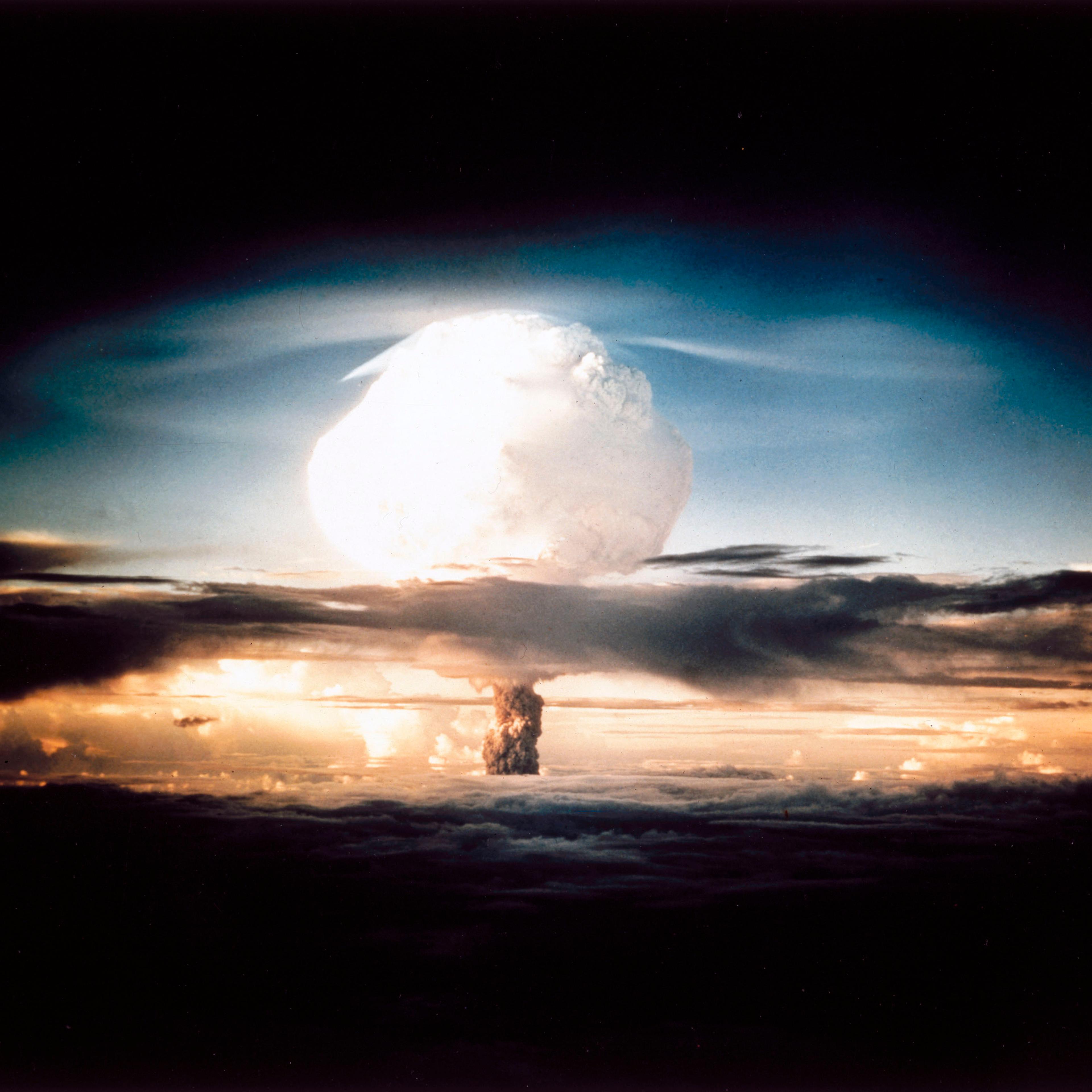 Mushroom cloud from the first test of a hydrogen bomb, 1952.