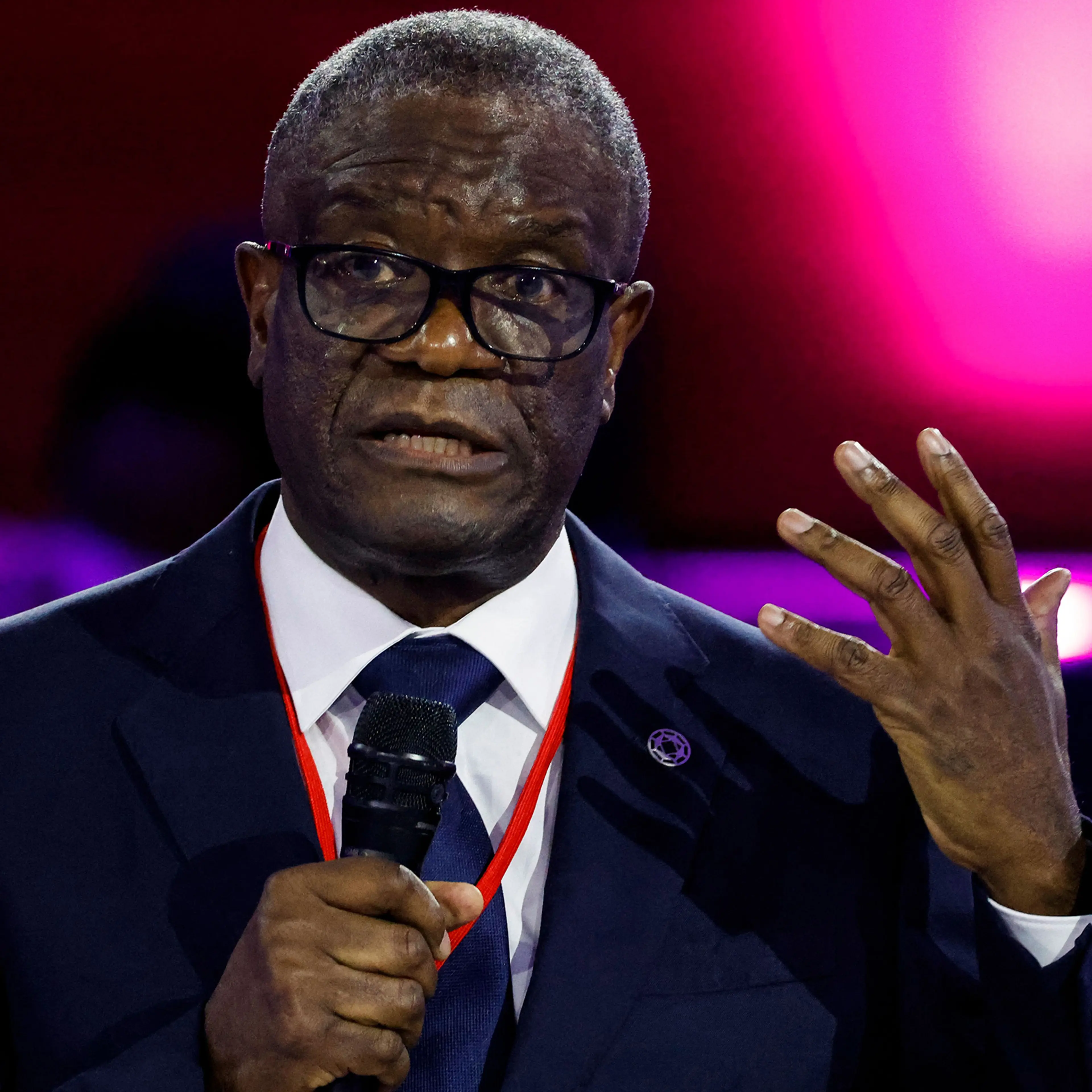 Nobel Peace Prize Denis Mukwege delivers a speech