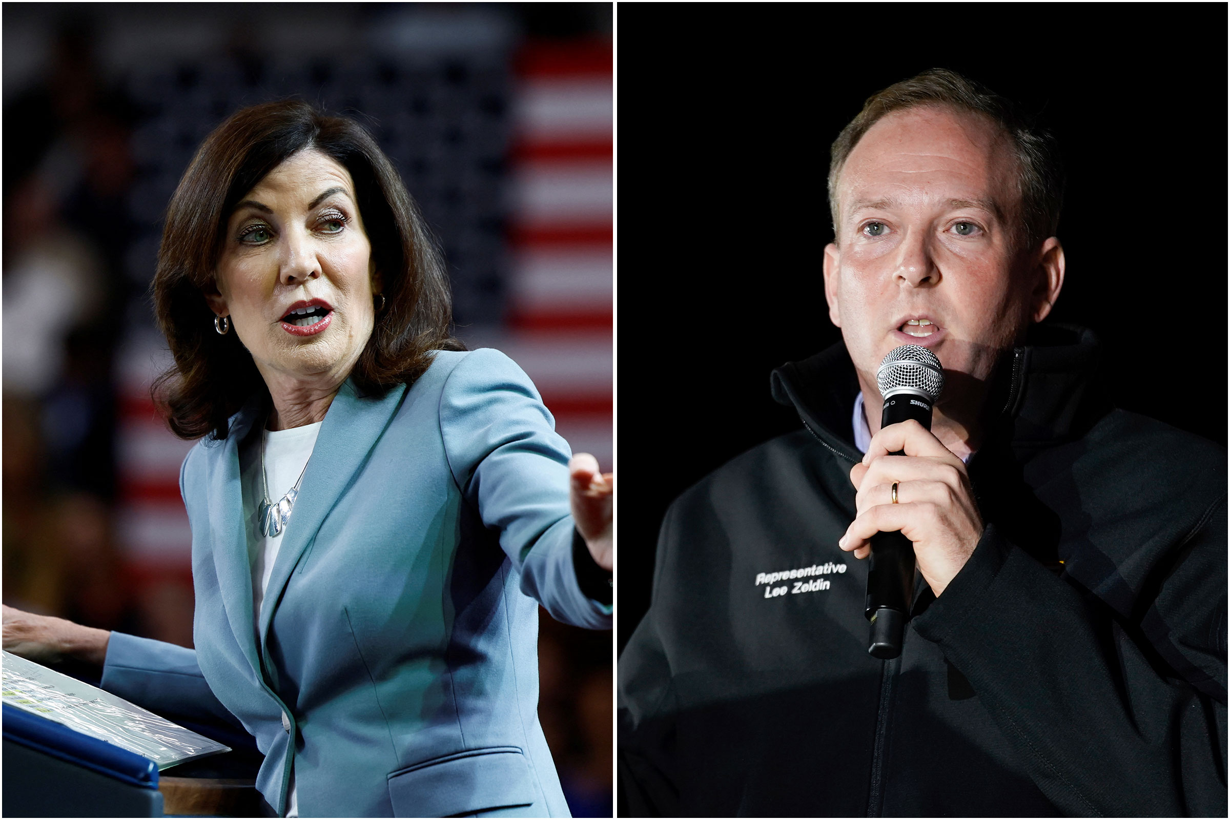 diptych of New York governor candidates Kathy Hochul and Lee Zeldin