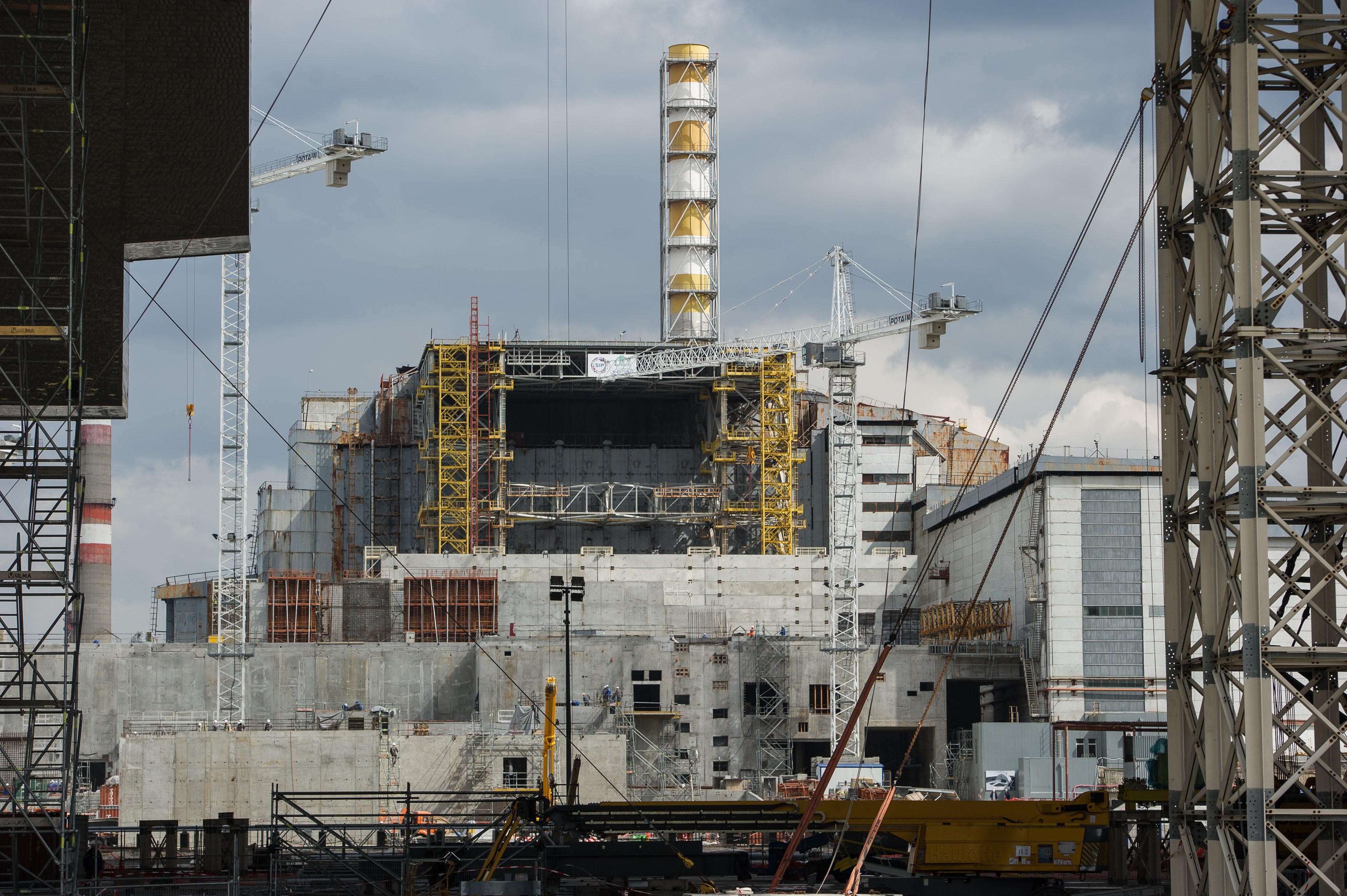 The fourth reactor of the Chernobyl Nuclear Power Plant is seen through the New Safe Confinement in Chernobyl, Ukraine, April 22, 2016.