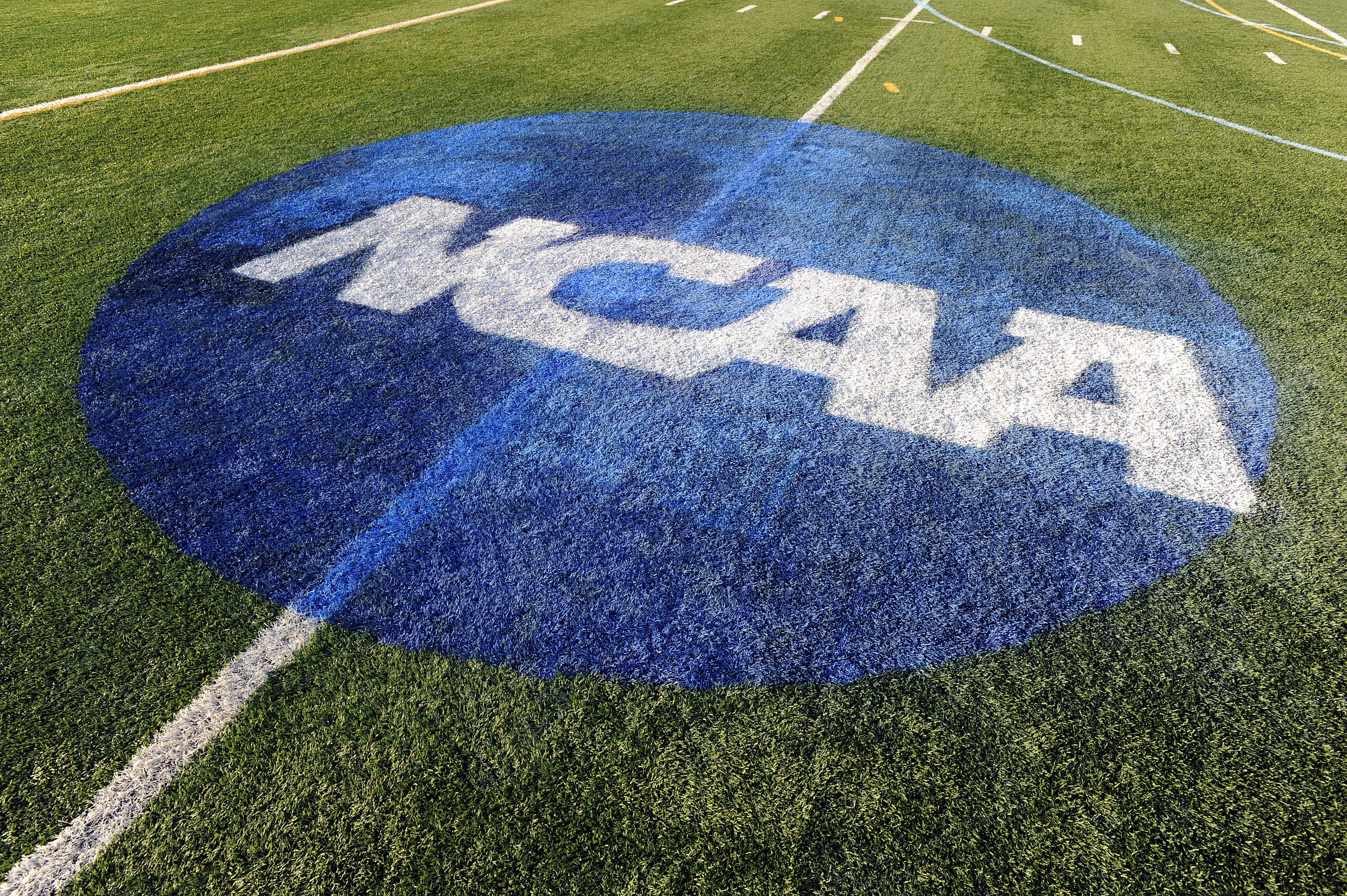 The NCAA logo is shown on the field where the Maryland Terrapins played against the North Carolina Tar Heels during the 2013 NCAA Division I Women's Lacrosse Championship at Villanova Stadium on May 26, 2013 in Villanova, Pennsylvania.