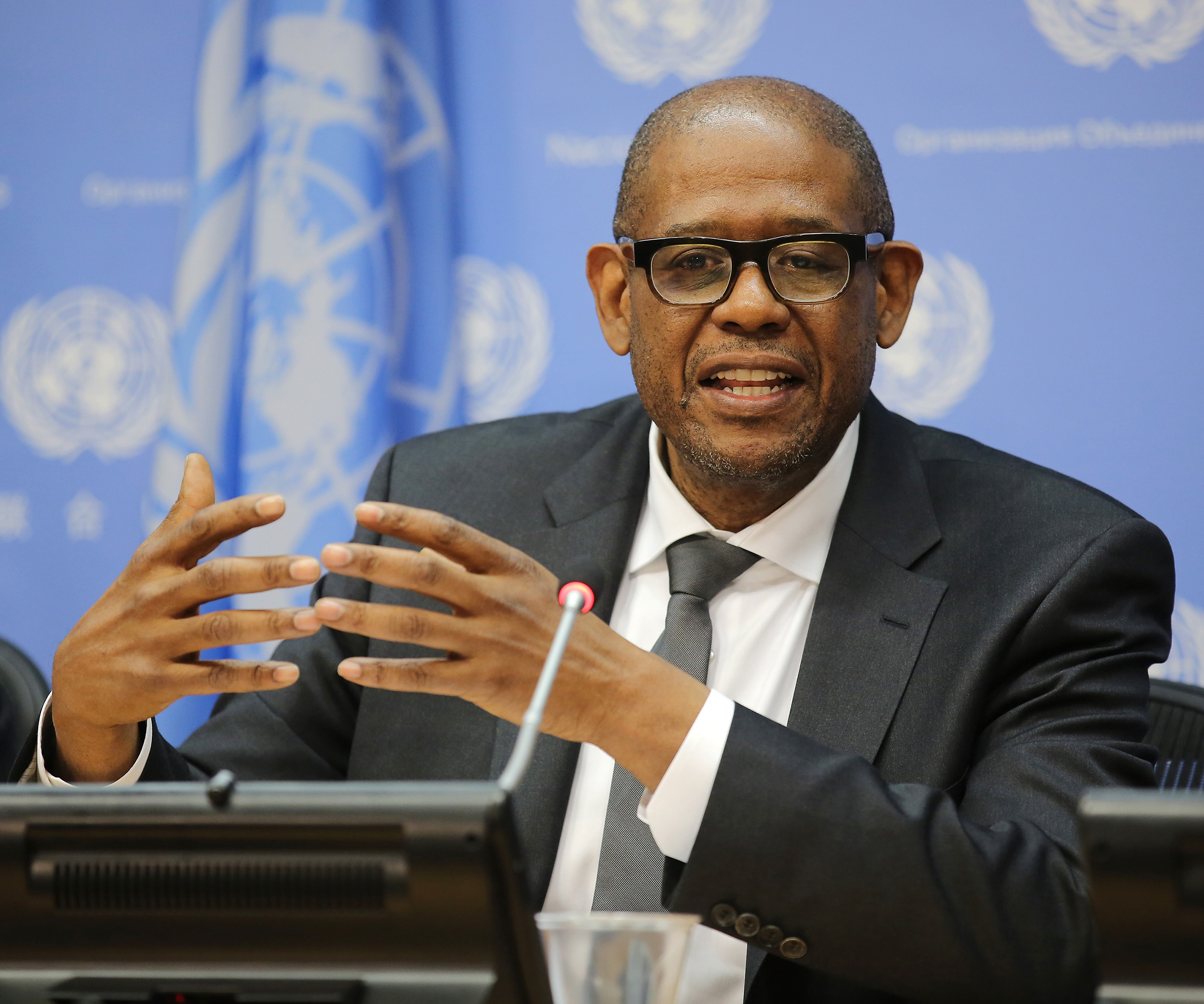 Actor and Sustainable Development Goals Advocate Forest Whitaker speaks at a UN Press Briefing at United Nations in New York City on April 21, 2016.