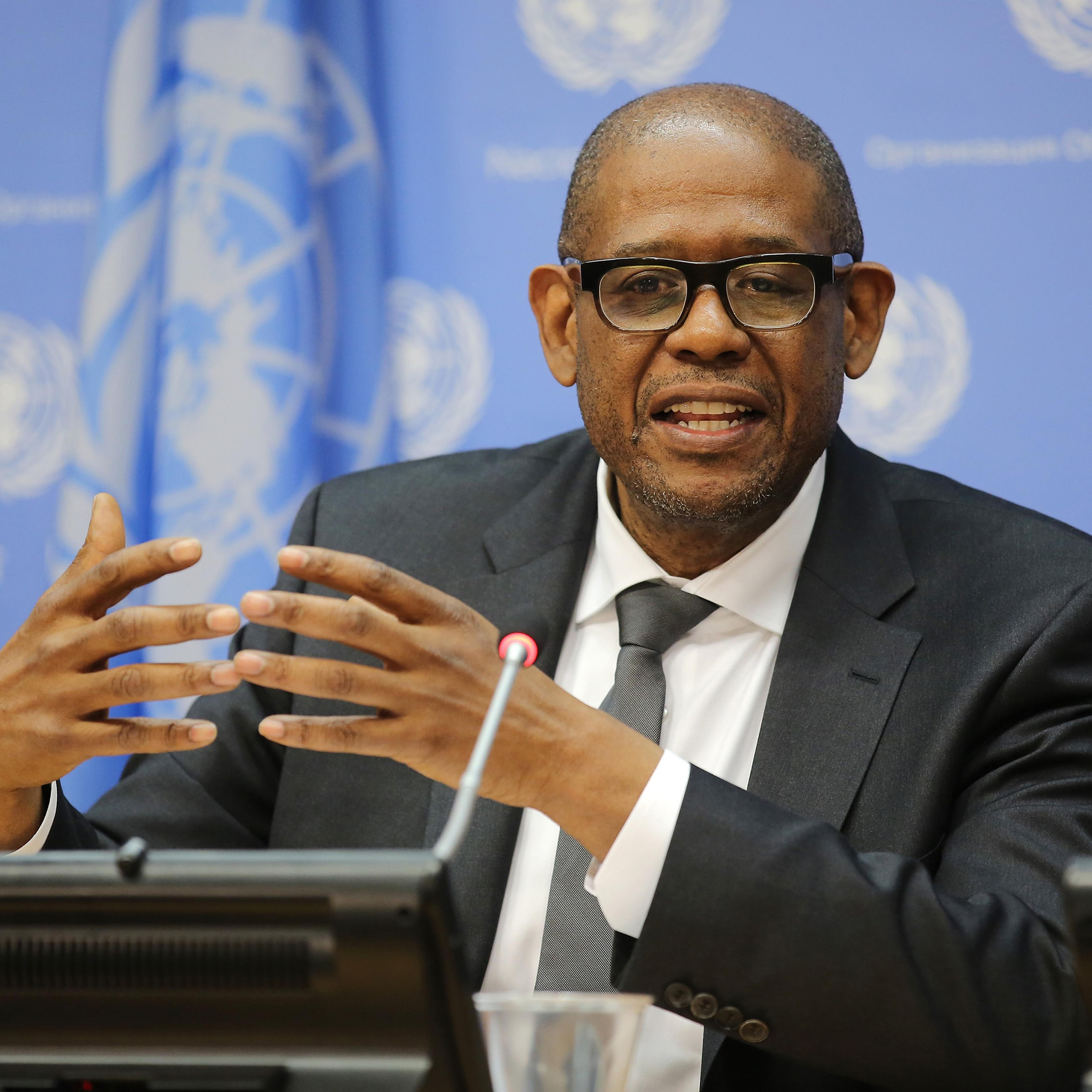 Actor and Sustainable Development Goals Advocate Forest Whitaker speaks at a UN Press Briefing at United Nations in New York City on April 21, 2016.