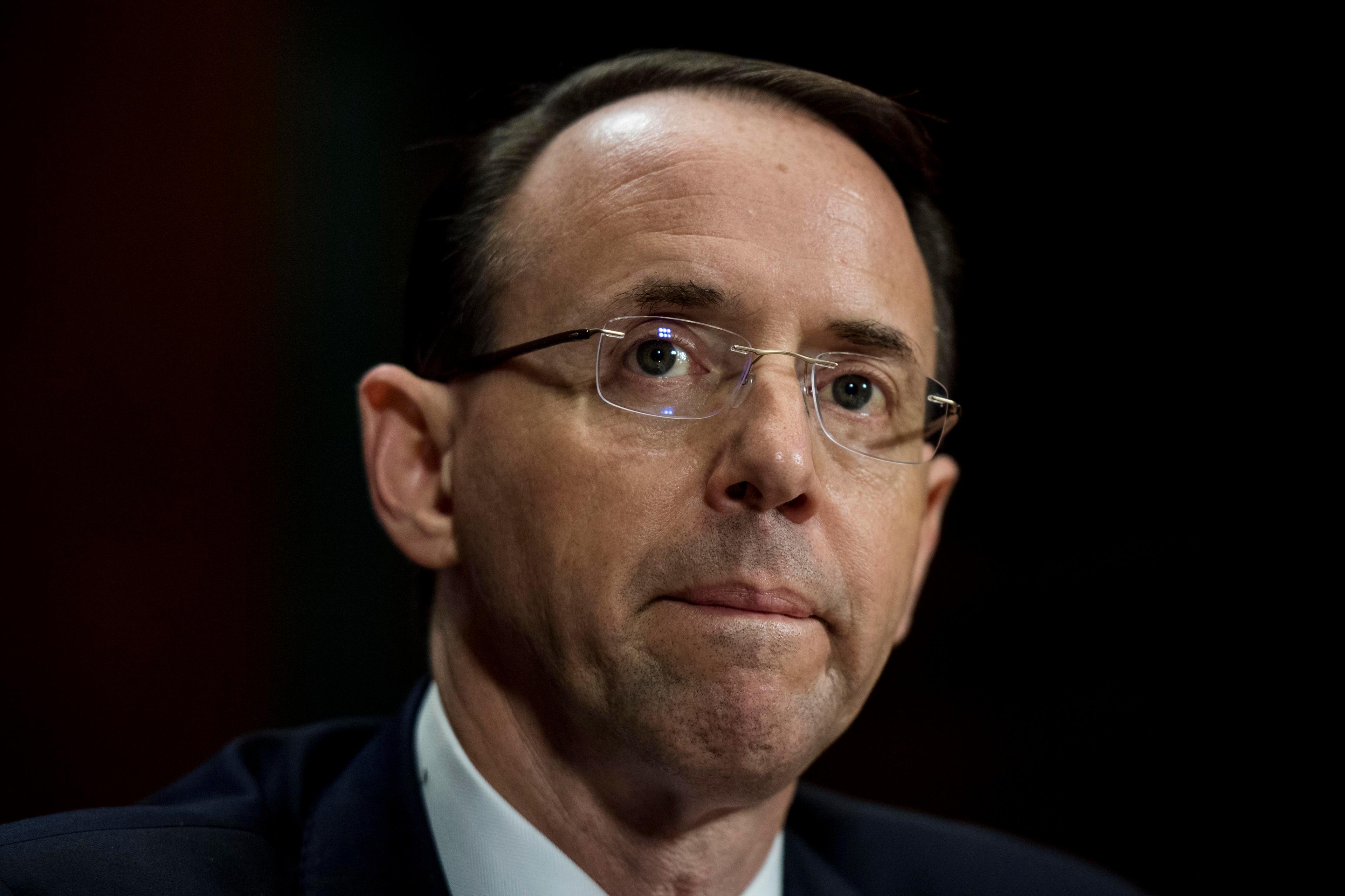 Deputy Attorney General Rod Rosenstein appears before the Senate Judiciary Committee on Capitol Hill in Washington, DC, March 7, 2017.