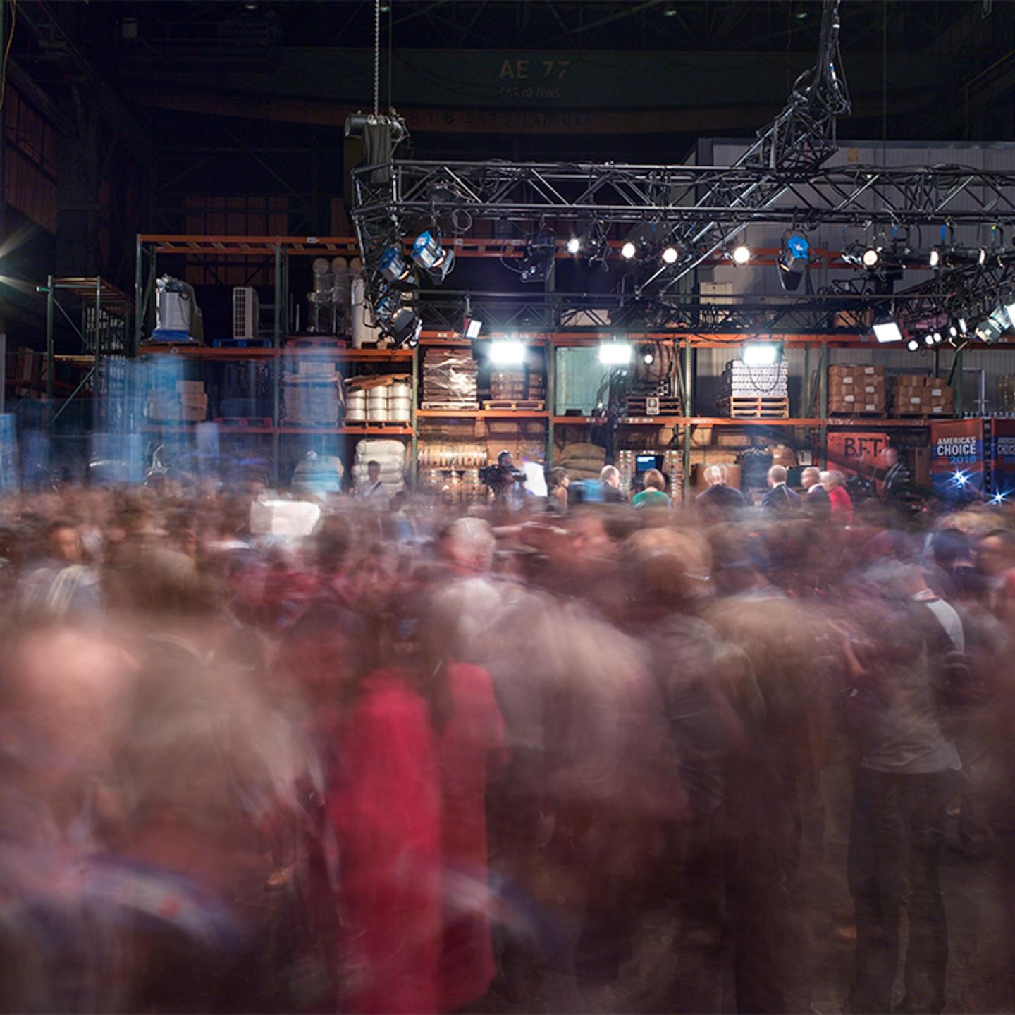 The "spin room" at the Democratic presidential debate in Brooklyn, N.Y. April 14, 2016.