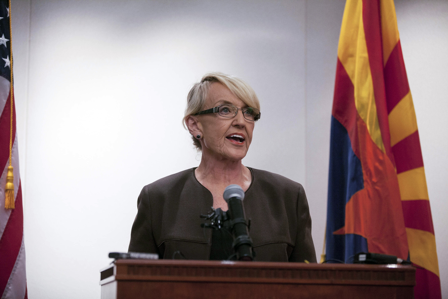 Arizona Governor Jan Brewer makes a statement saying she vetoed the controversial SB1062 bill at the Arizona State Capitol in Phoenix