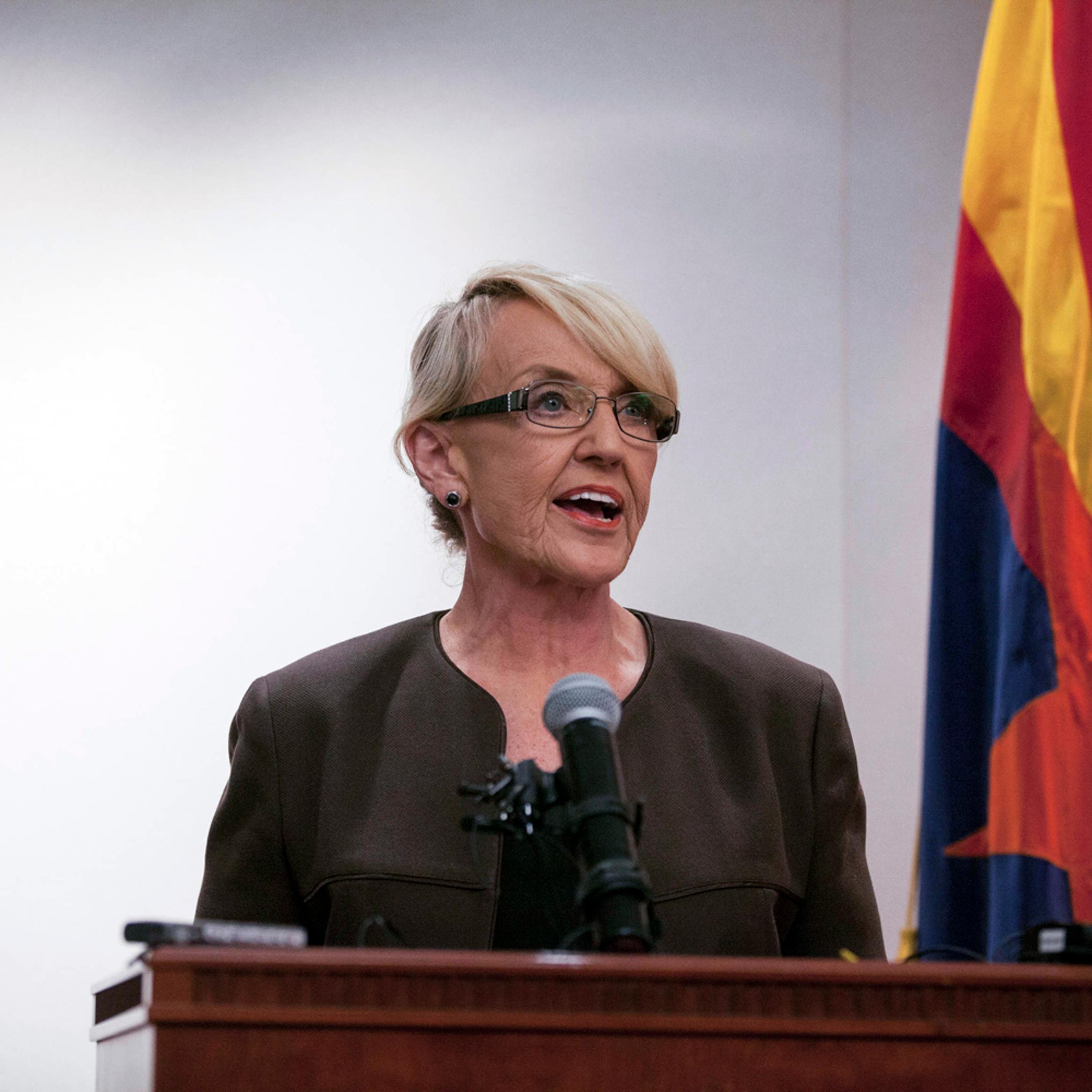 Arizona Governor Jan Brewer makes a statement saying she vetoed the controversial SB1062 bill at the Arizona State Capitol in Phoenix