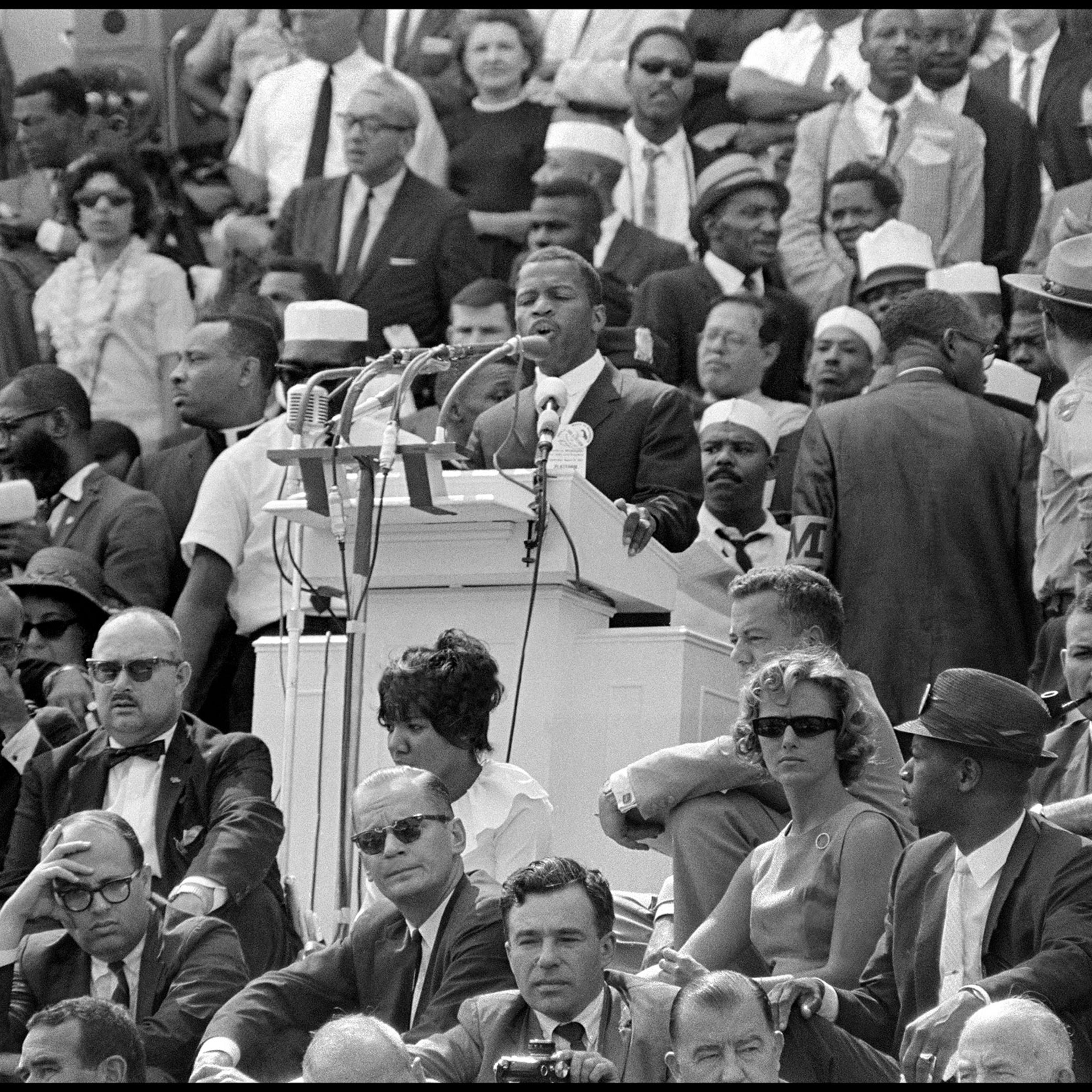 SNCC Chairman John Lewis speaks from the steps of the Lincoln Memorial in Washington, D.C., 1963